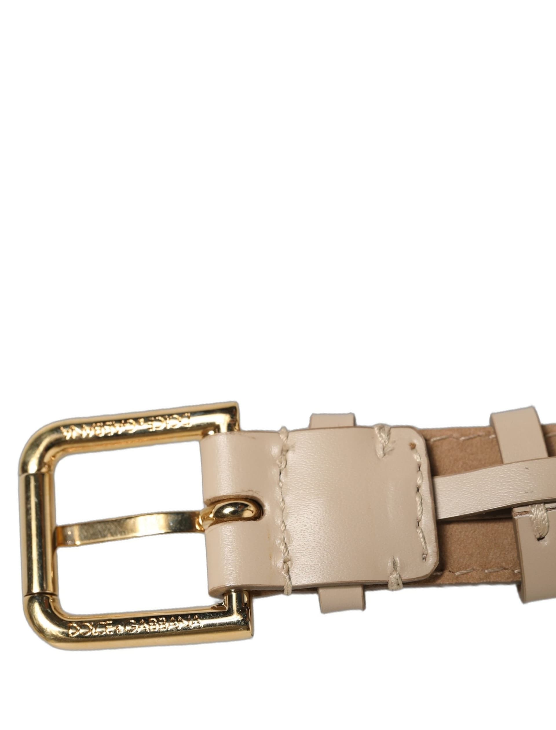 Dolce & Gabbana Beige Calfskin Leather Gold Buckle Belt Strap Bracelet - 6