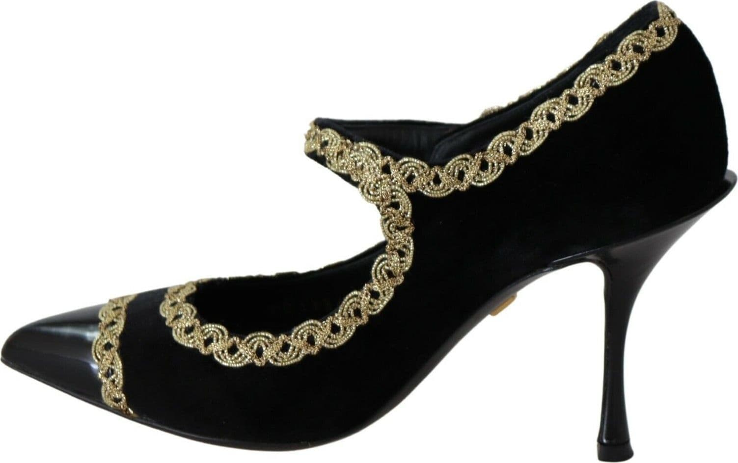 Dolce & Gabbana Black Embellished Velvet Mary Jane Pumps Shoes - 2