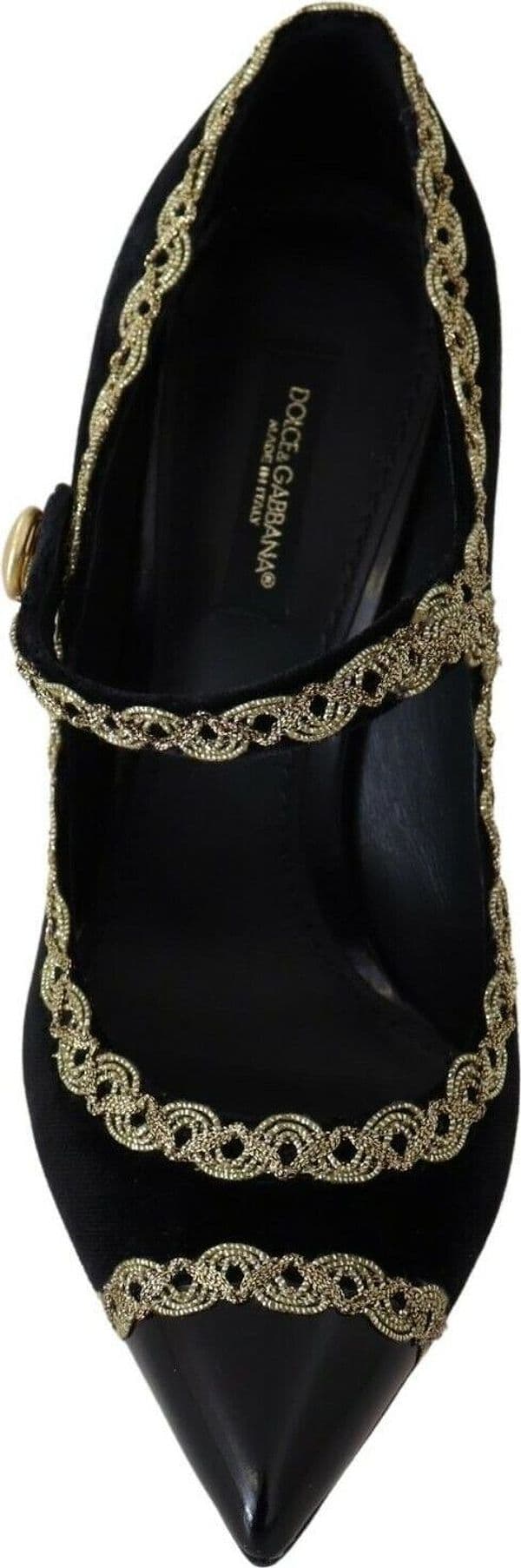 Dolce & Gabbana Black Embellished Velvet Mary Jane Pumps Shoes - 4