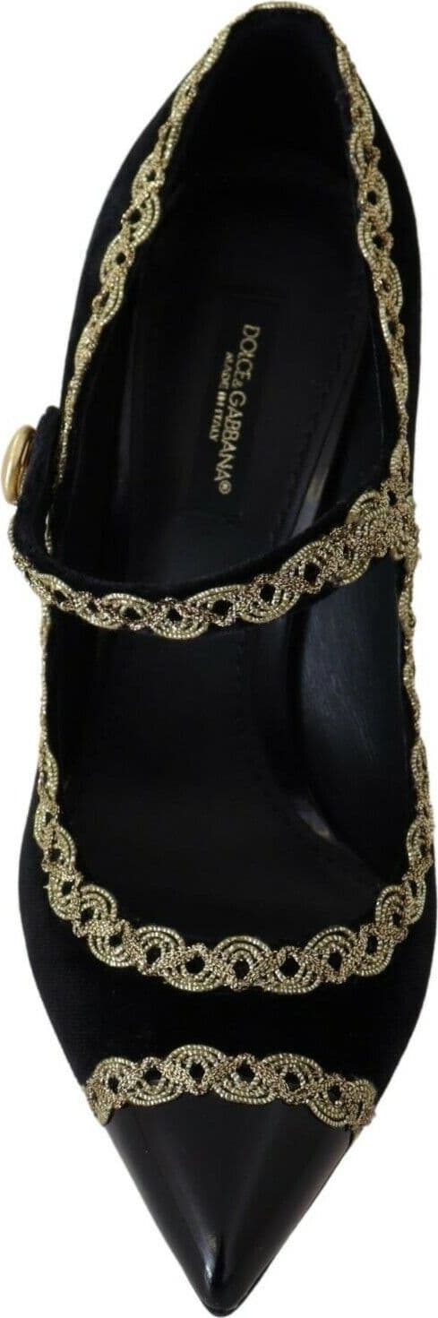 Dolce & Gabbana Black Embellished Velvet Mary Jane Pumps Shoes - 4