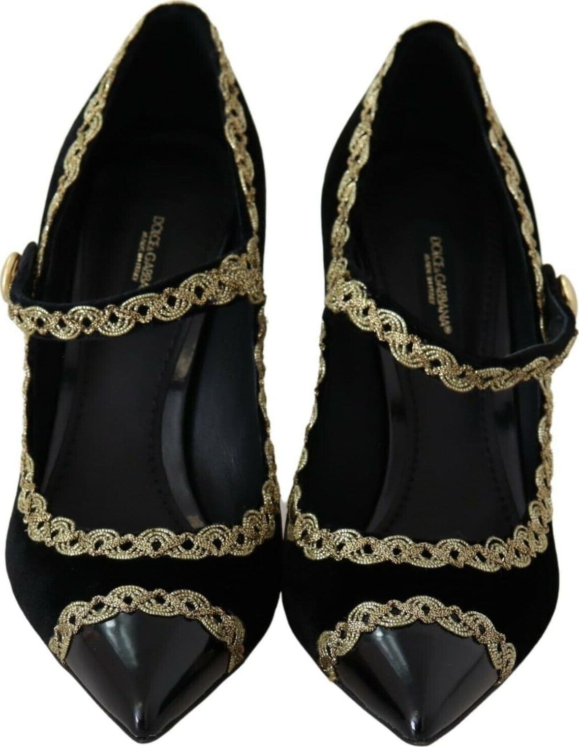 Dolce & Gabbana Black Embellished Velvet Mary Jane Pumps Shoes - 5