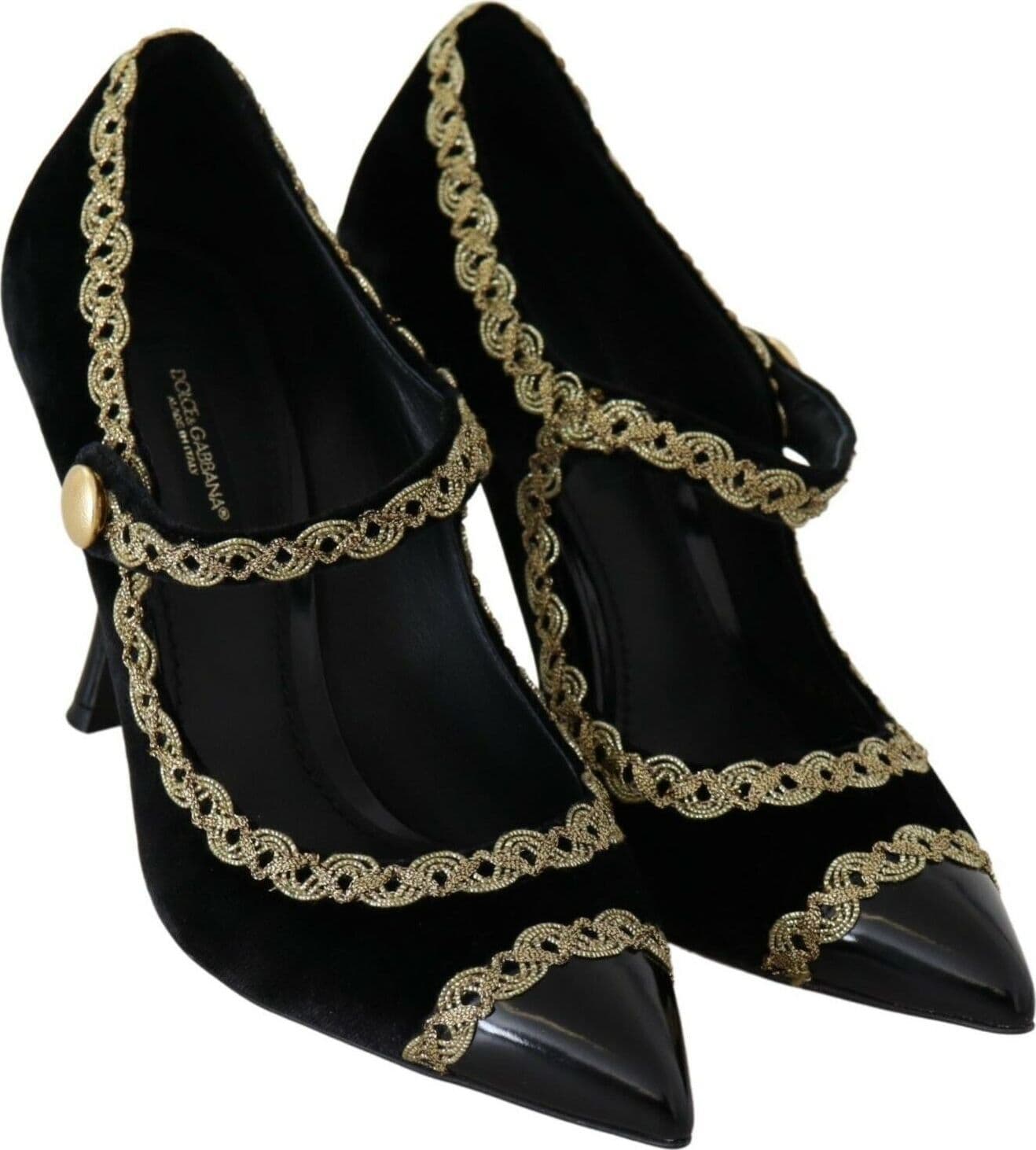 Dolce & Gabbana Black Embellished Velvet Mary Jane Pumps Shoes - 6