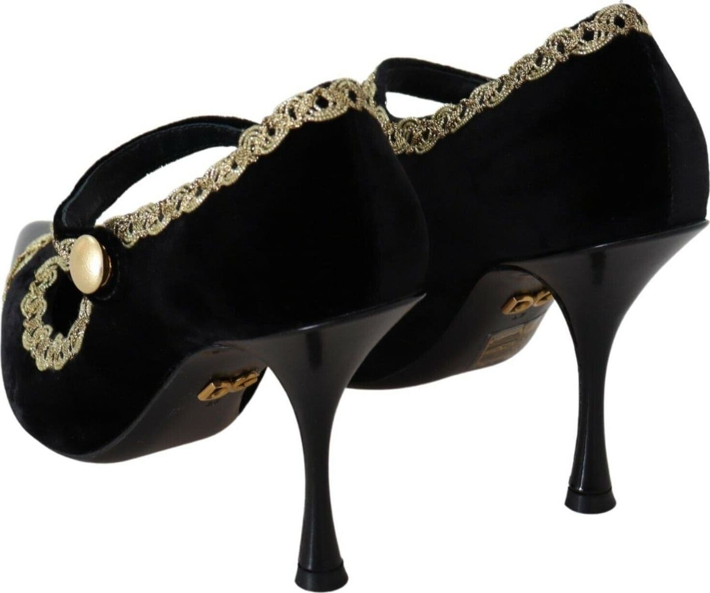 Dolce & Gabbana Black Embellished Velvet Mary Jane Pumps Shoes - 7