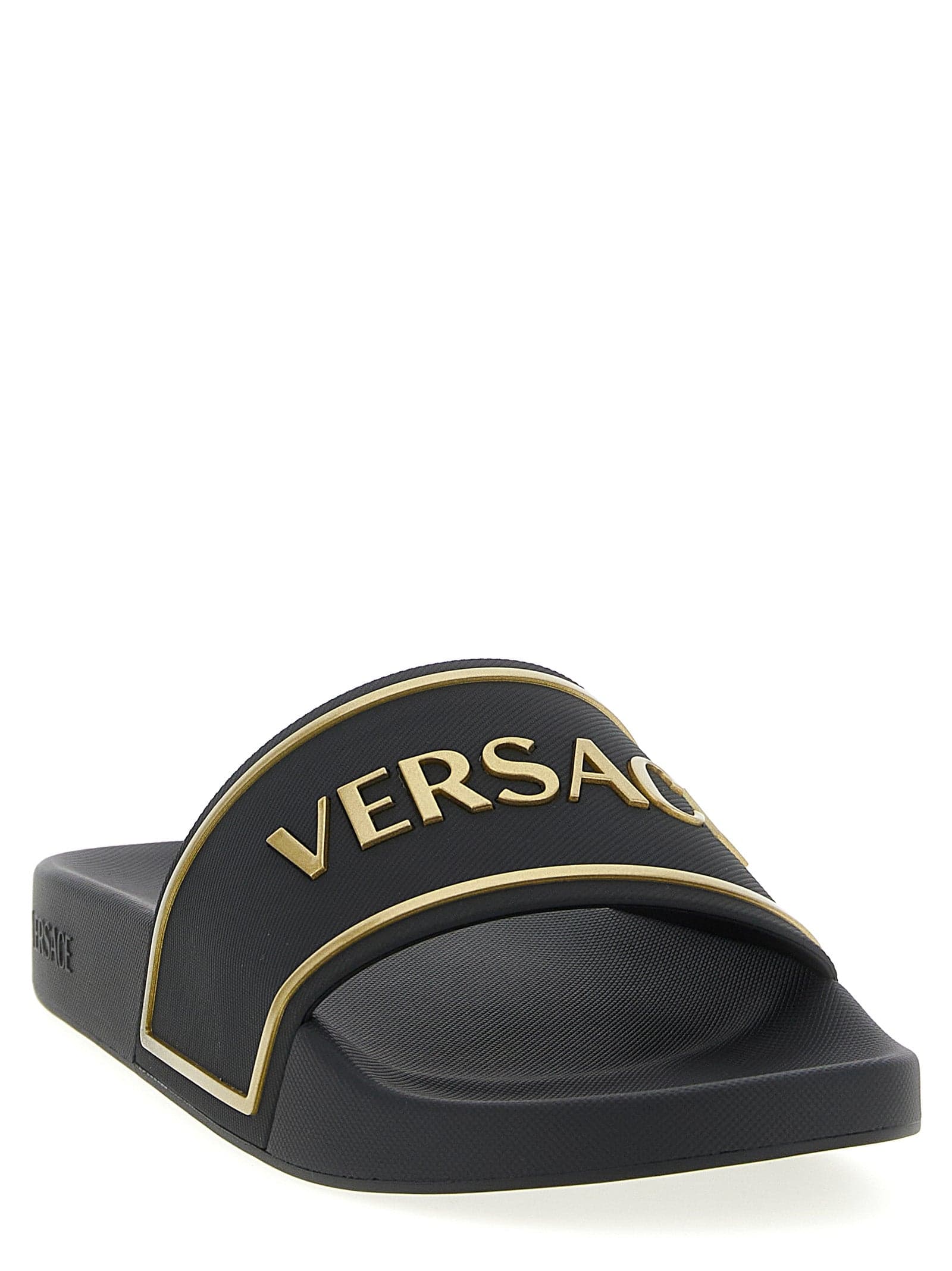 Versace Black Polyurethane Slides - 2