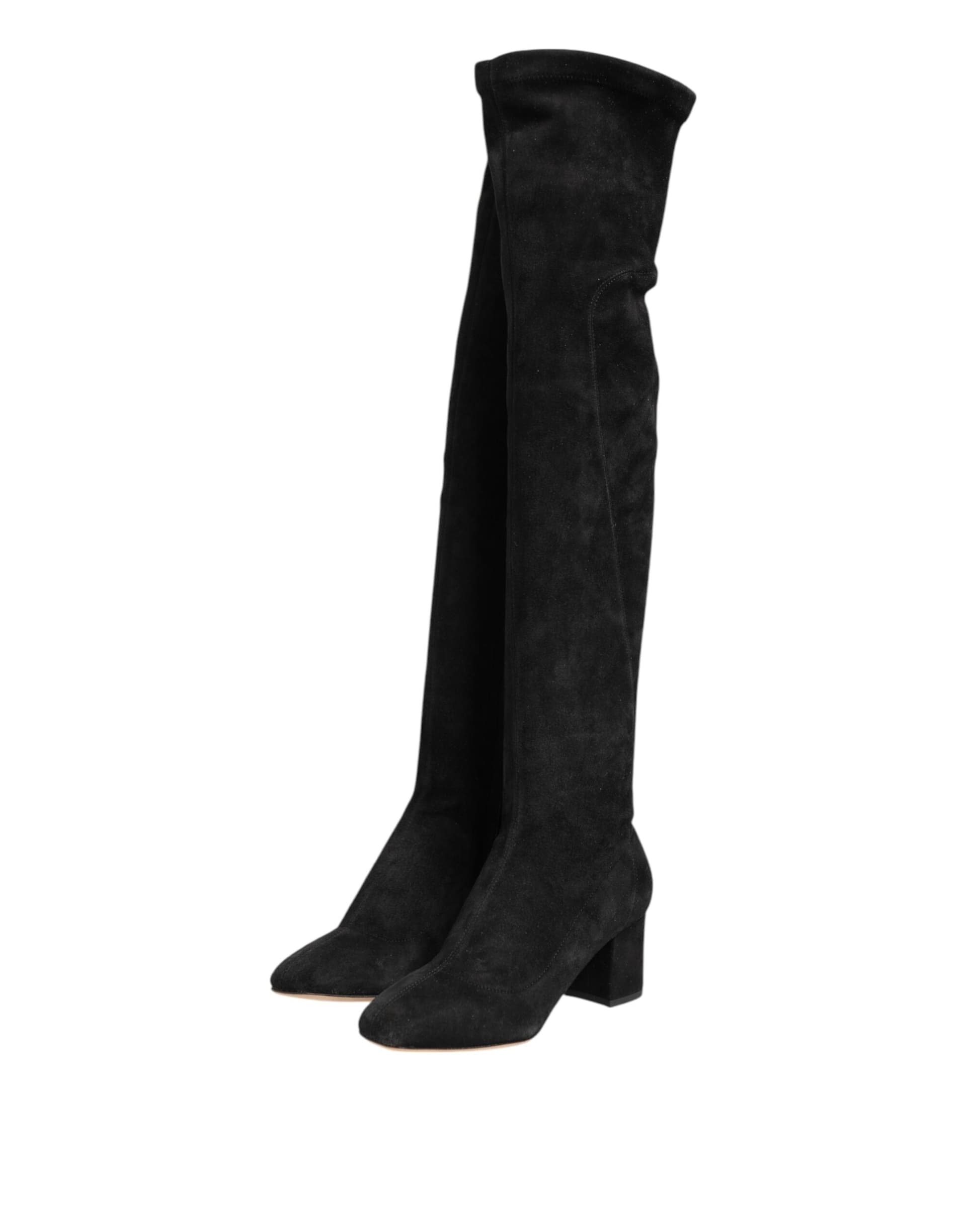 Dolce & Gabbana Black Suede Leather Knee High Boots Shoes - 3
