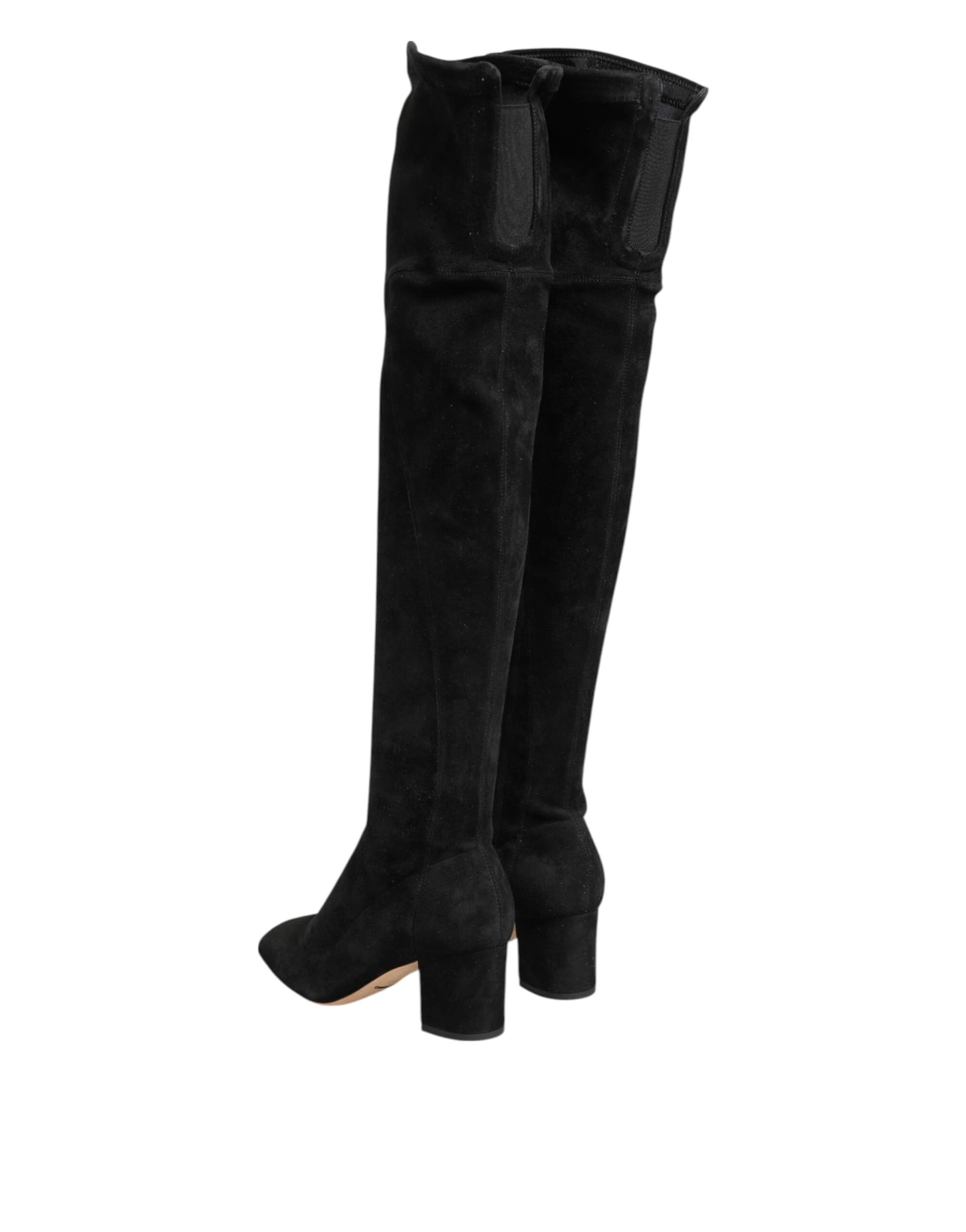 Dolce & Gabbana Black Suede Leather Knee High Boots Shoes - 4