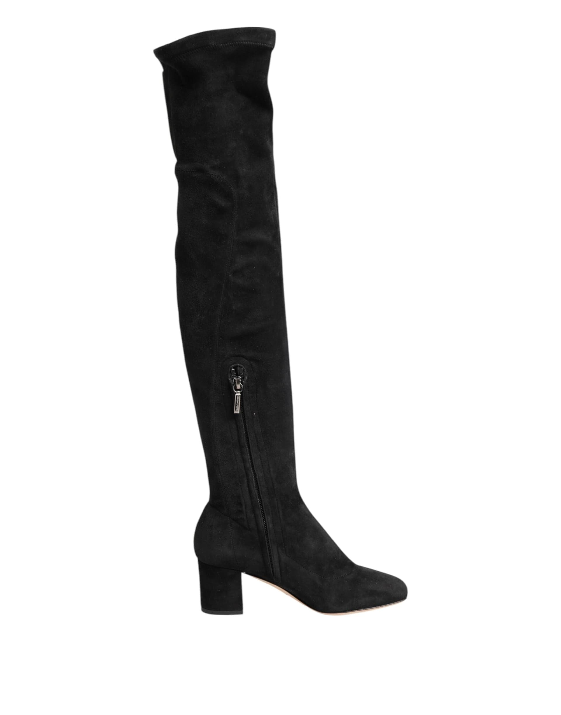 Dolce & Gabbana Black Suede Leather Knee High Boots Shoes - 6