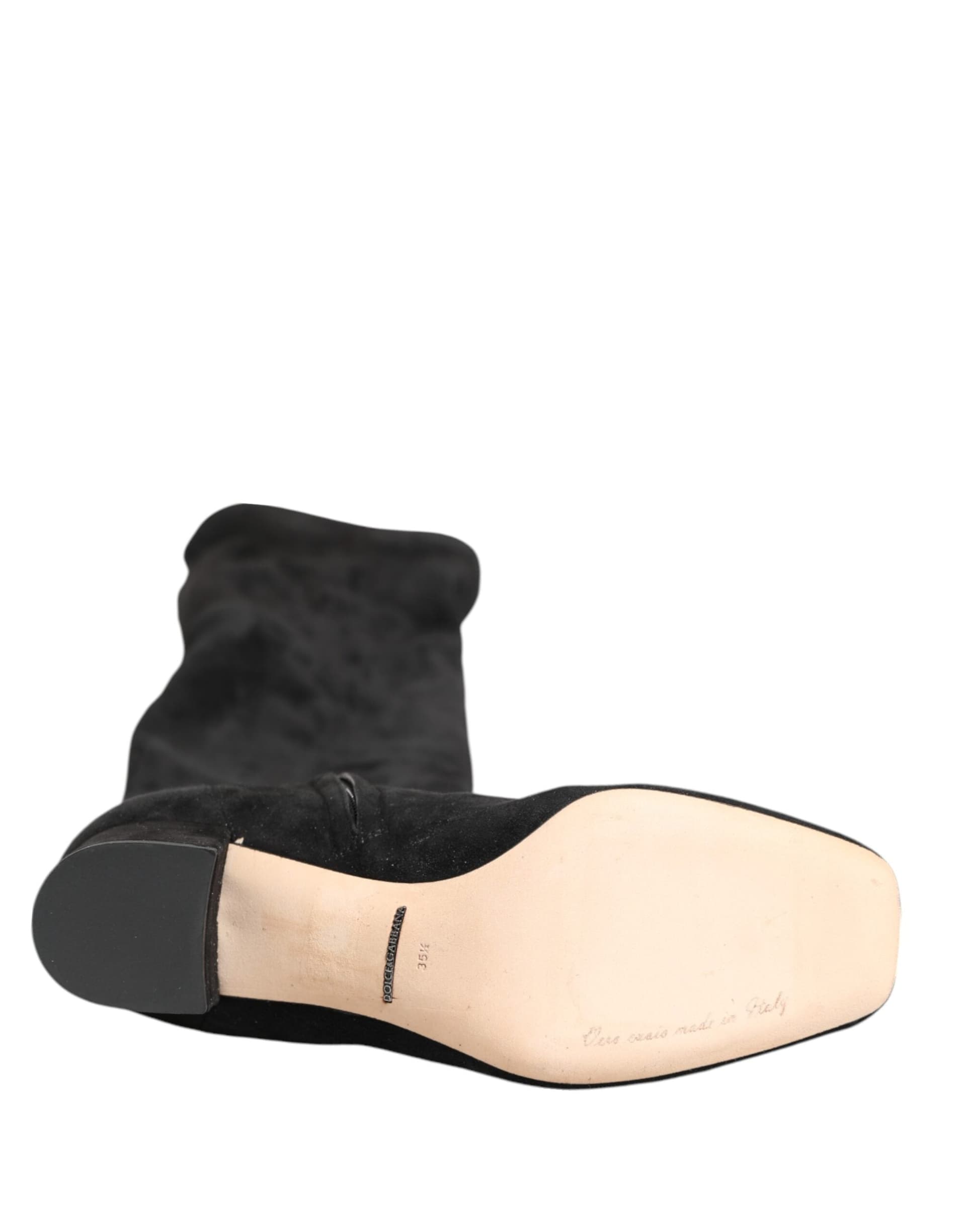 Dolce & Gabbana Black Suede Leather Knee High Boots Shoes - 8