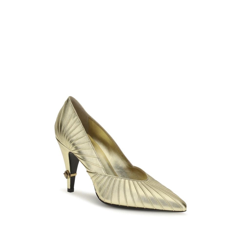 Versace Gold Calf Leather Bos Taurus High Heel Pumps - 2