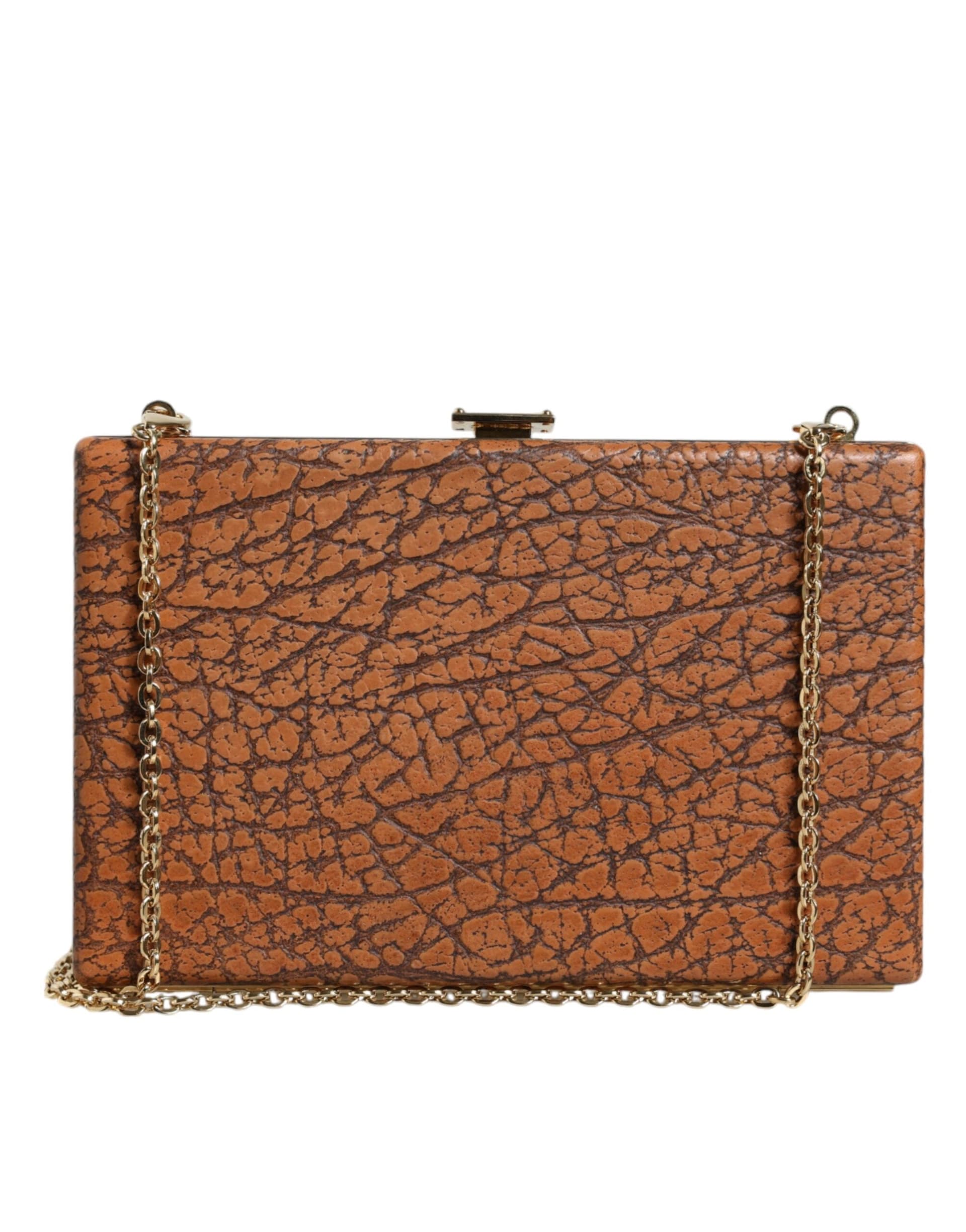Dolce & Gabbana Brown Leather Gold Frame Clutch Mini Crossbody Bag - 2