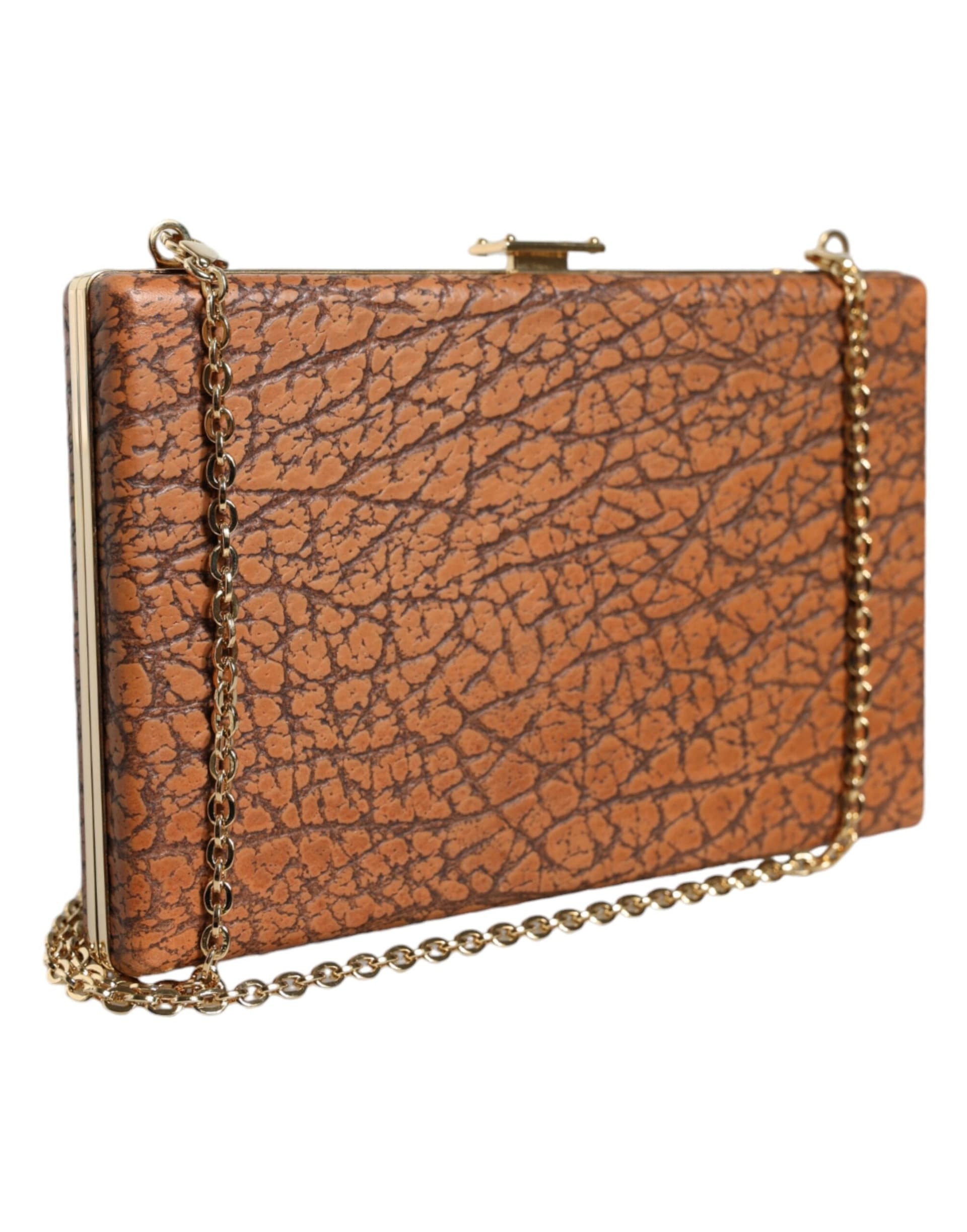 Dolce & Gabbana Brown Leather Gold Frame Clutch Mini Crossbody Bag - 3