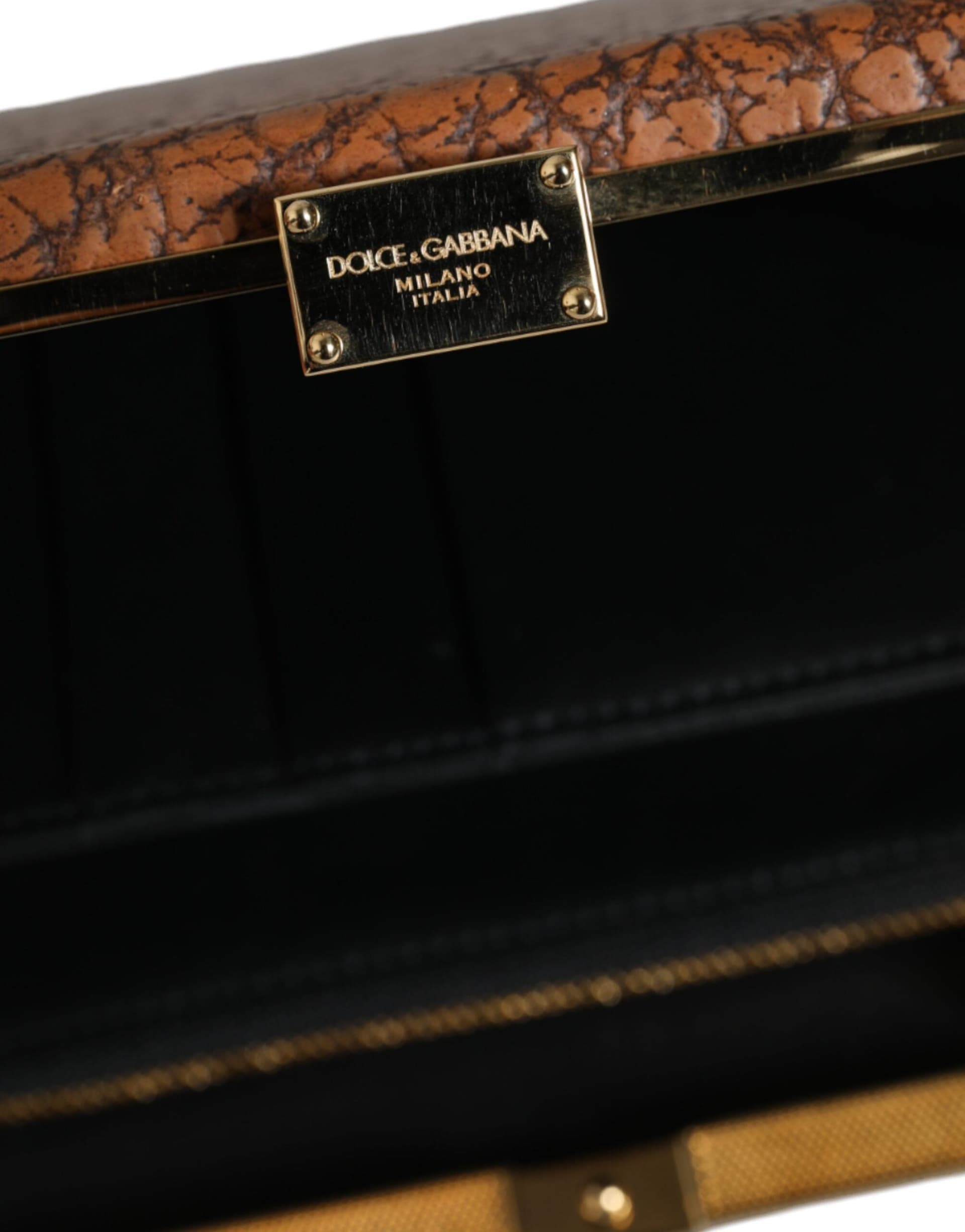 Dolce & Gabbana Brown Leather Gold Frame Clutch Mini Crossbody Bag - 5