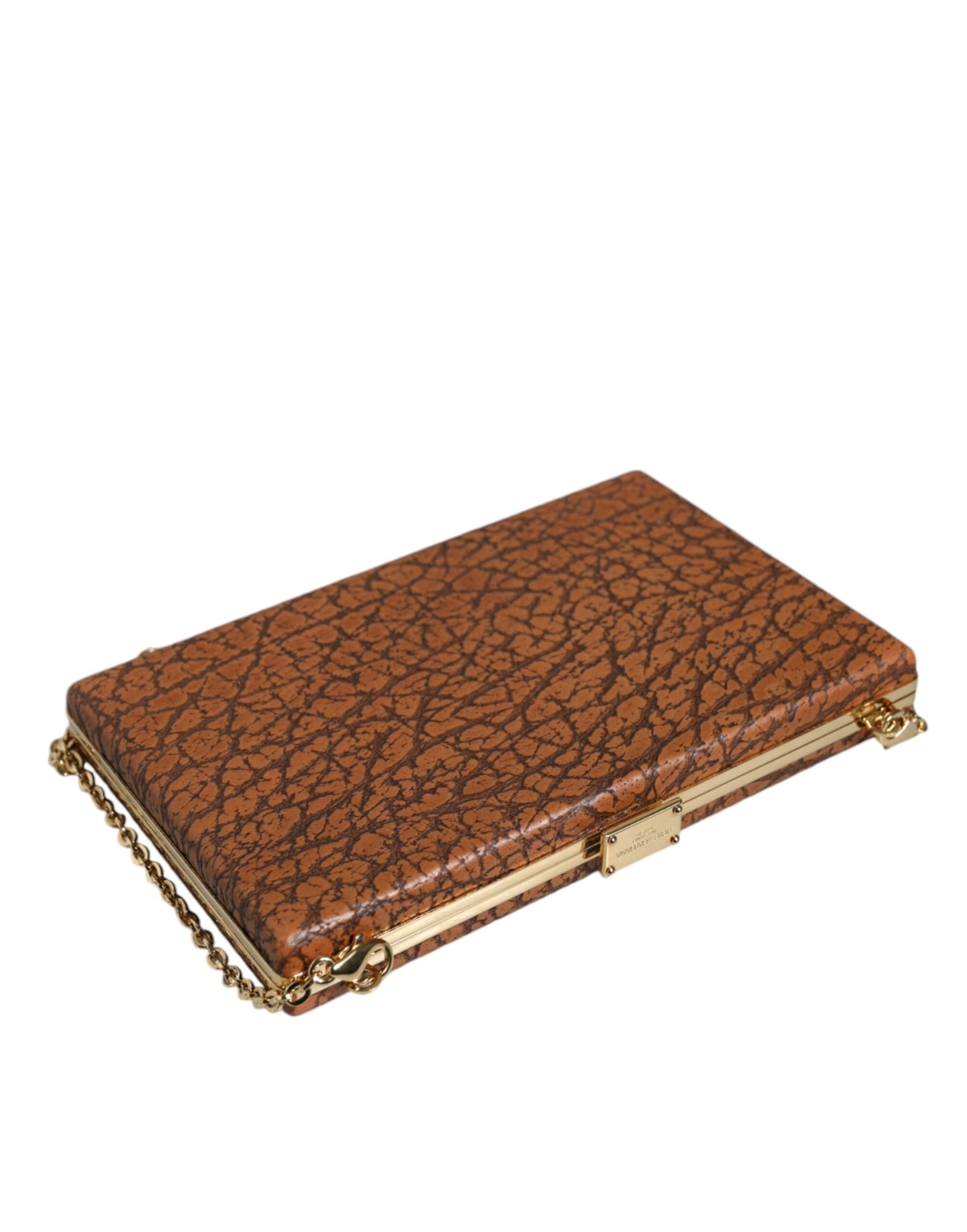 Dolce & Gabbana Brown Leather Gold Frame Clutch Mini Crossbody Bag - 6