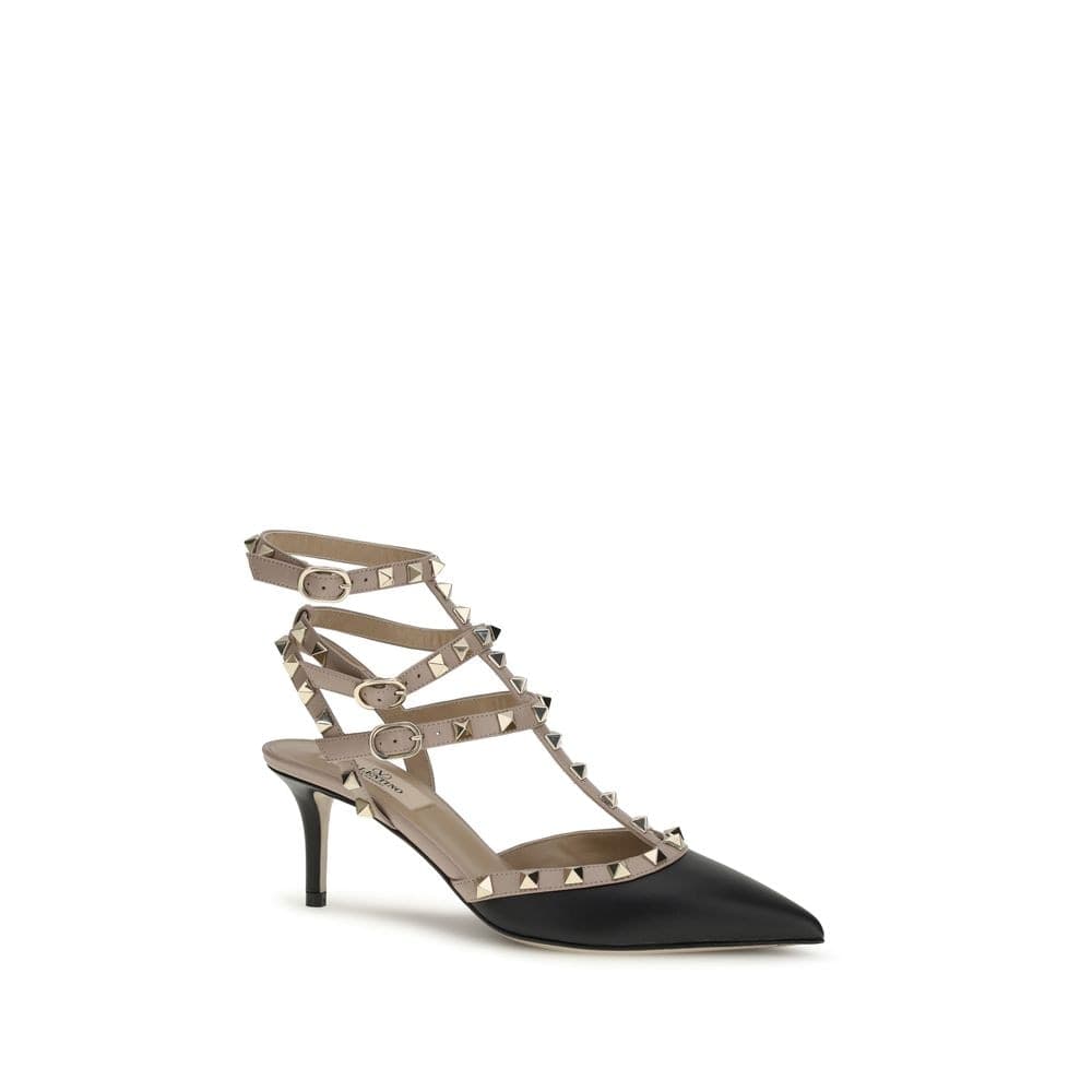 Valentino Garavani Black Calf Leather Bos Taurus Mid Heel Pumps - 2