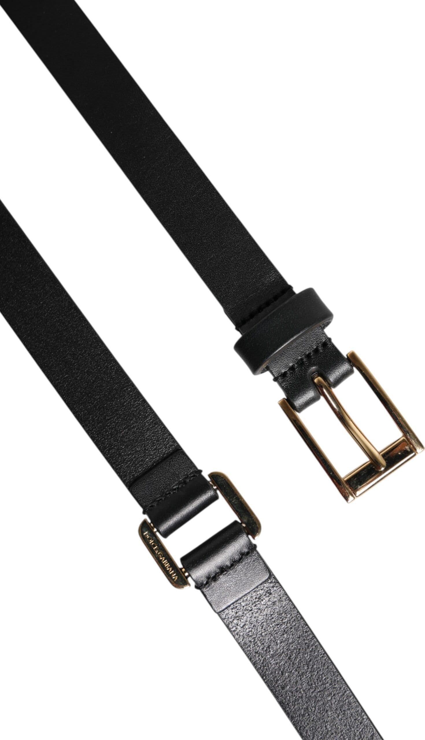 Dolce & Gabbana Black Double Strap Leather Gold Buckle Belt - 5