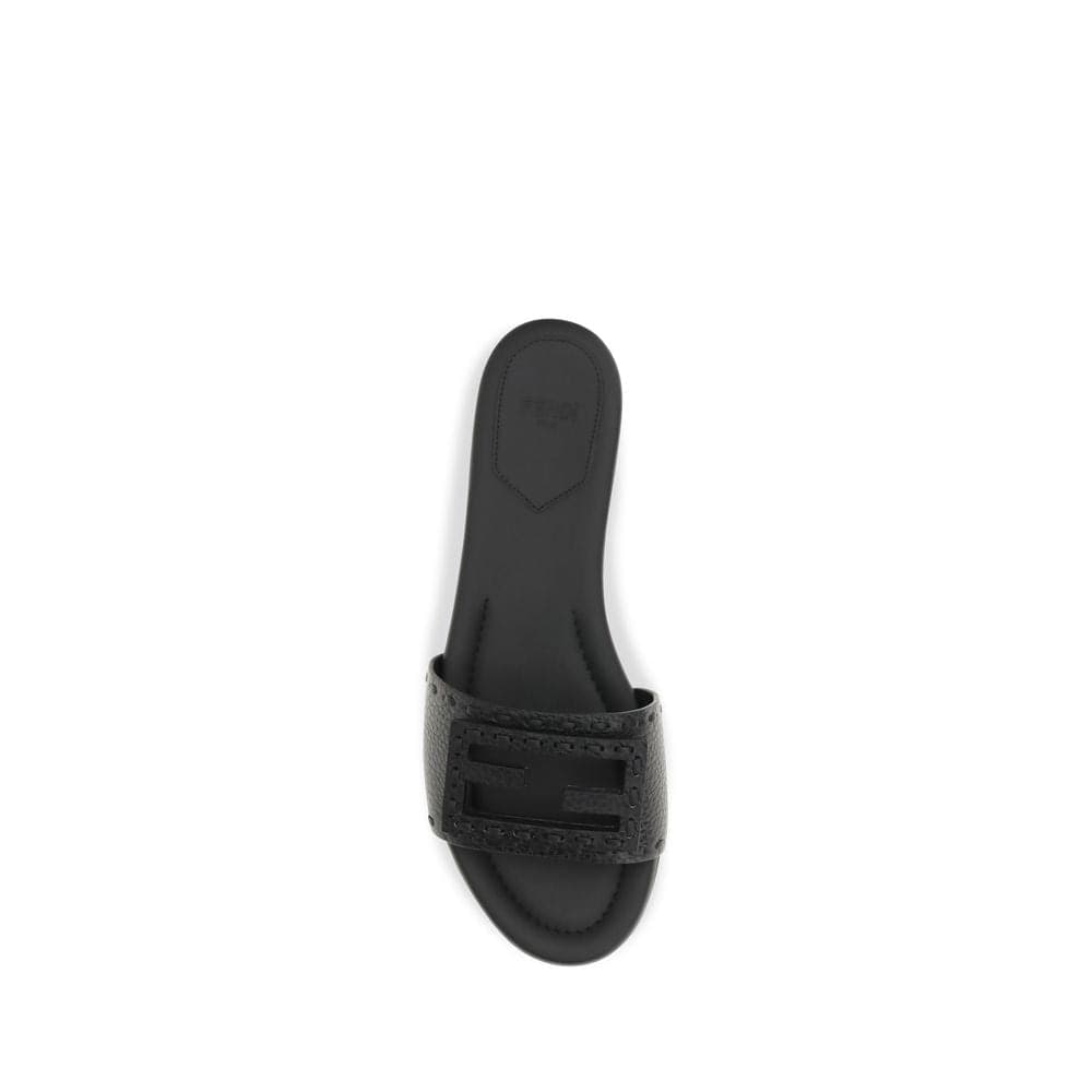 Fendi Black Calf Leather Bos Taurus Flat Sandals - 4