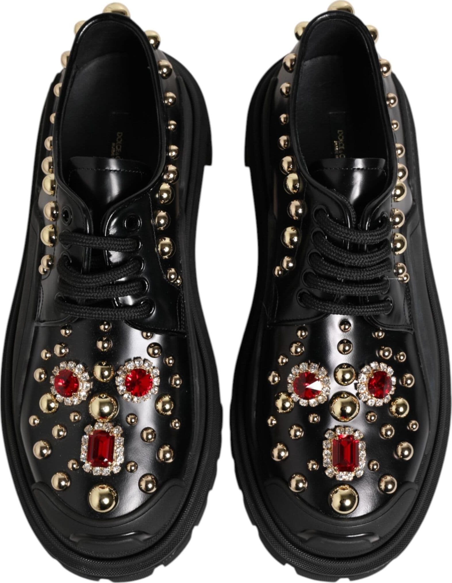 Dolce & Gabbana Black Leather Jeweled Crystals Derby Shoes - 2