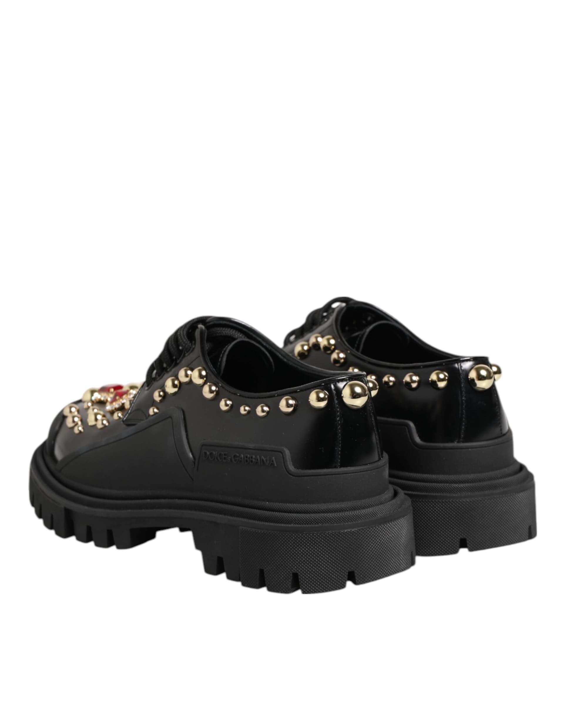 Dolce & Gabbana Black Leather Jeweled Crystals Derby Shoes - 4