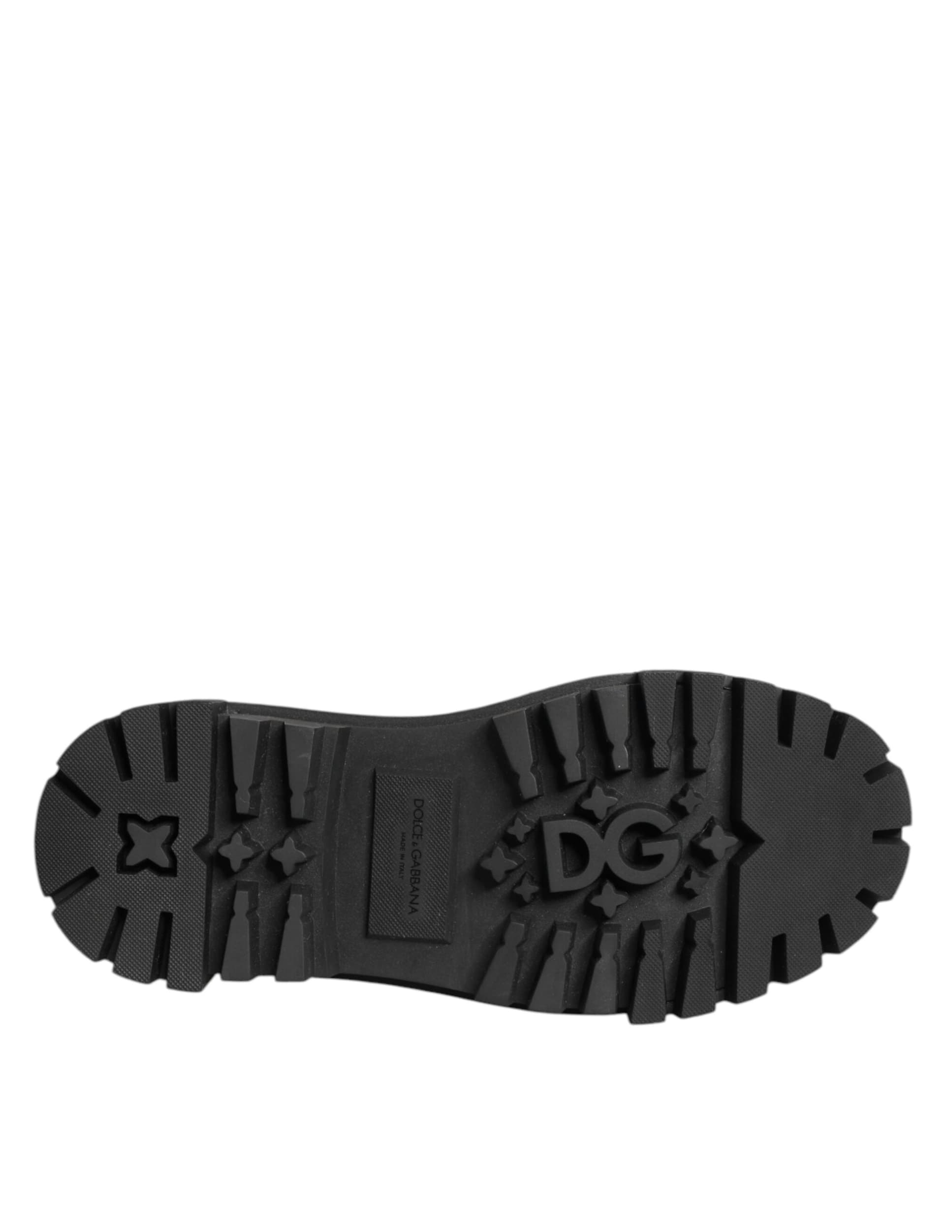 Dolce & Gabbana Black Leather Jeweled Crystals Derby Shoes - 8