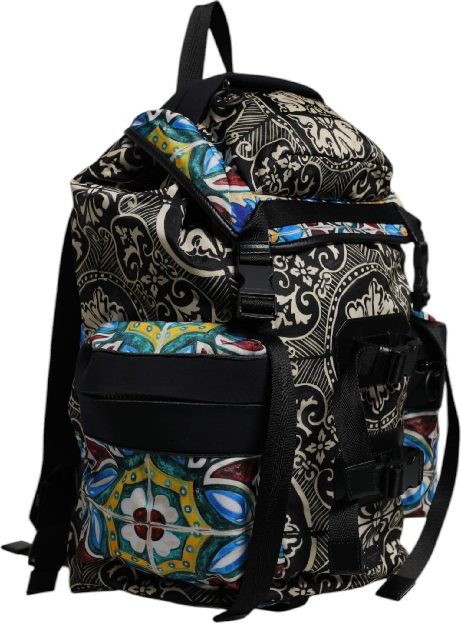 Dolce & Gabbana Multicolor Maiolica Print Nylon Backpack Bag - 3