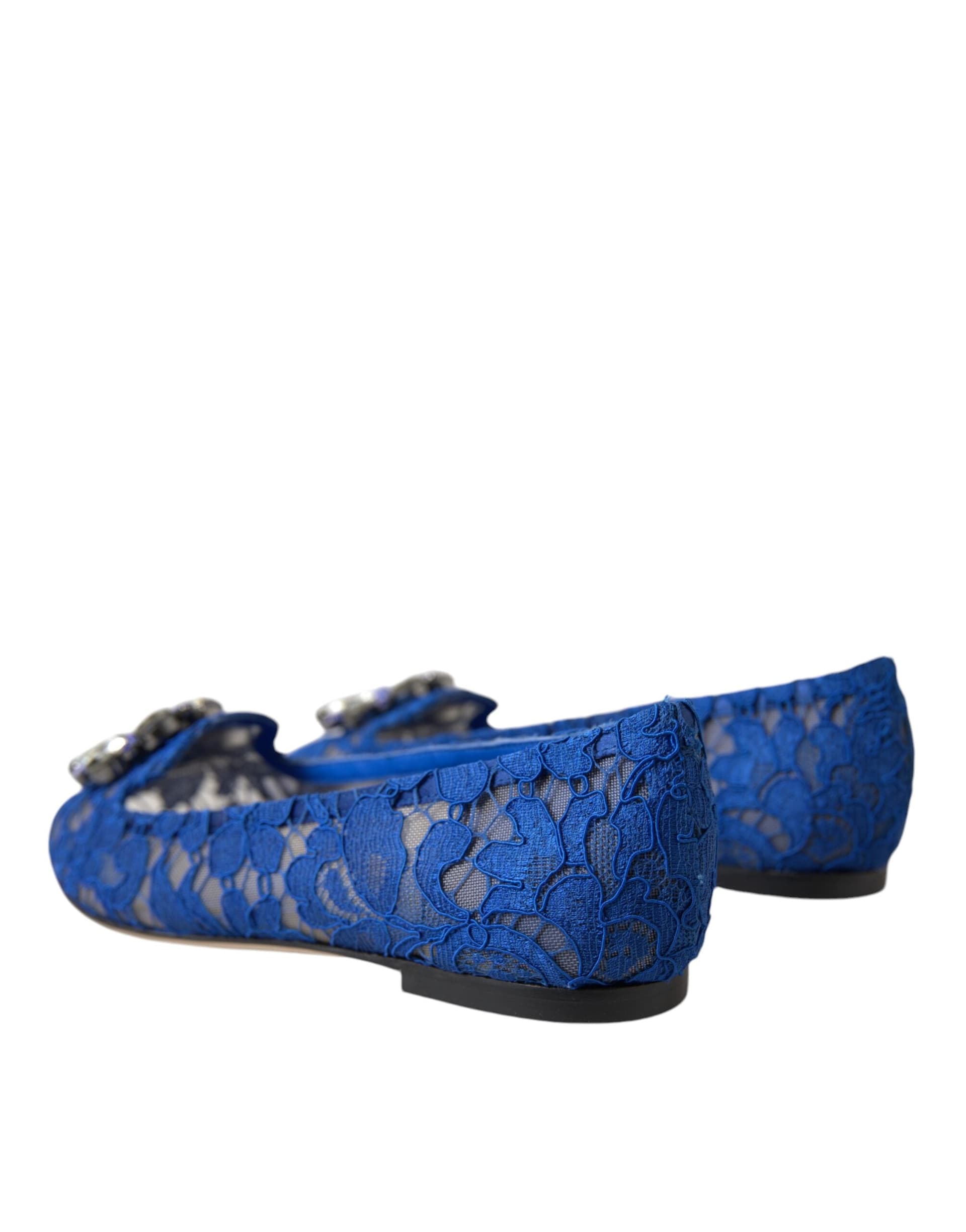 Dolce & Gabbana Blue Lace Crystal Ballet Flats Loafers Shoes - 3