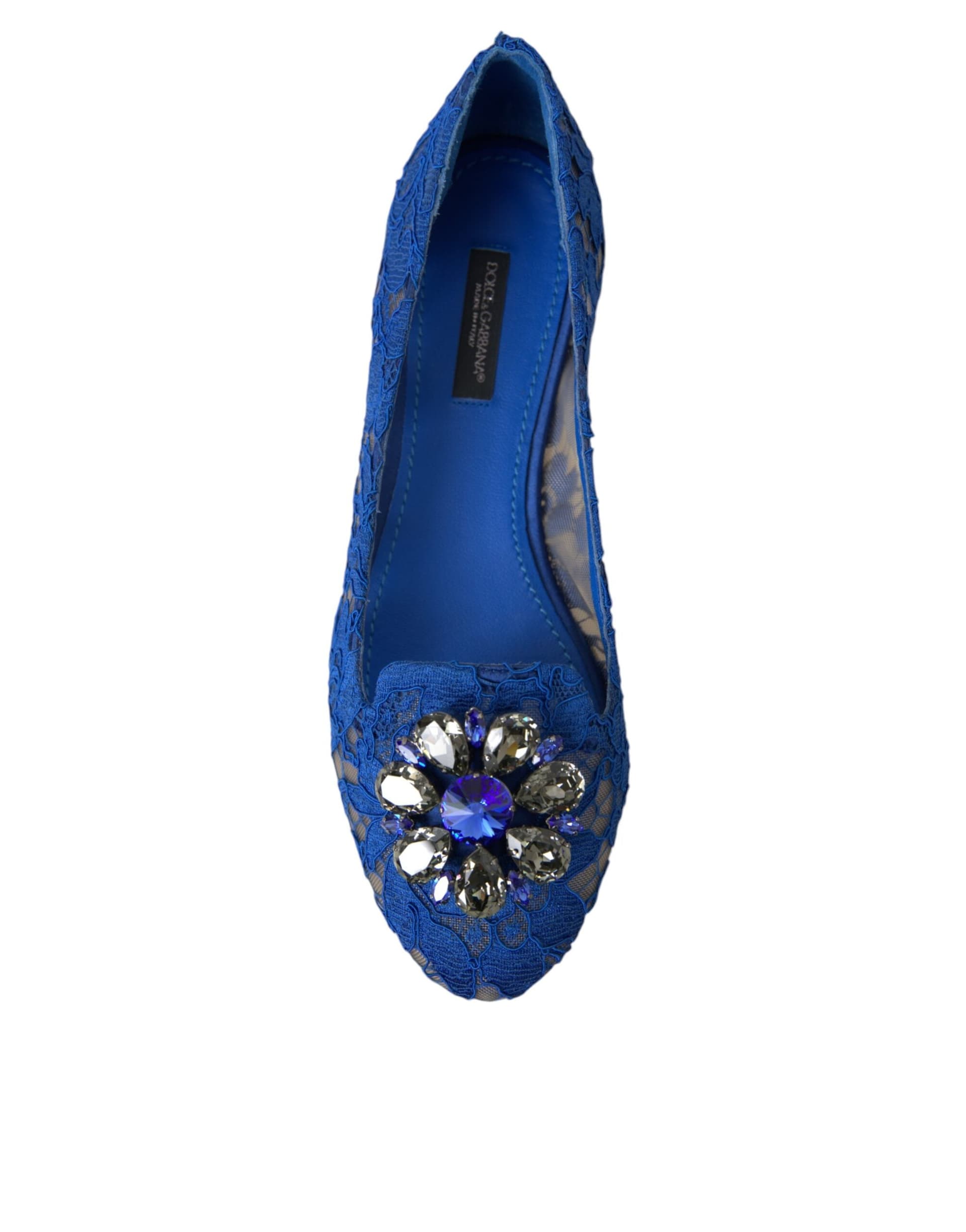Dolce & Gabbana Blue Lace Crystal Ballet Flats Loafers Shoes - 5