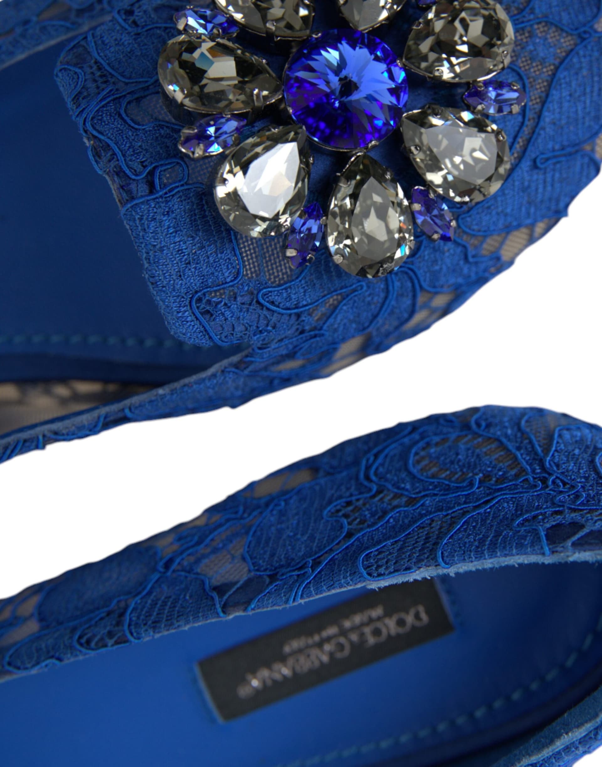 Dolce & Gabbana Blue Lace Crystal Ballet Flats Loafers Shoes - 6