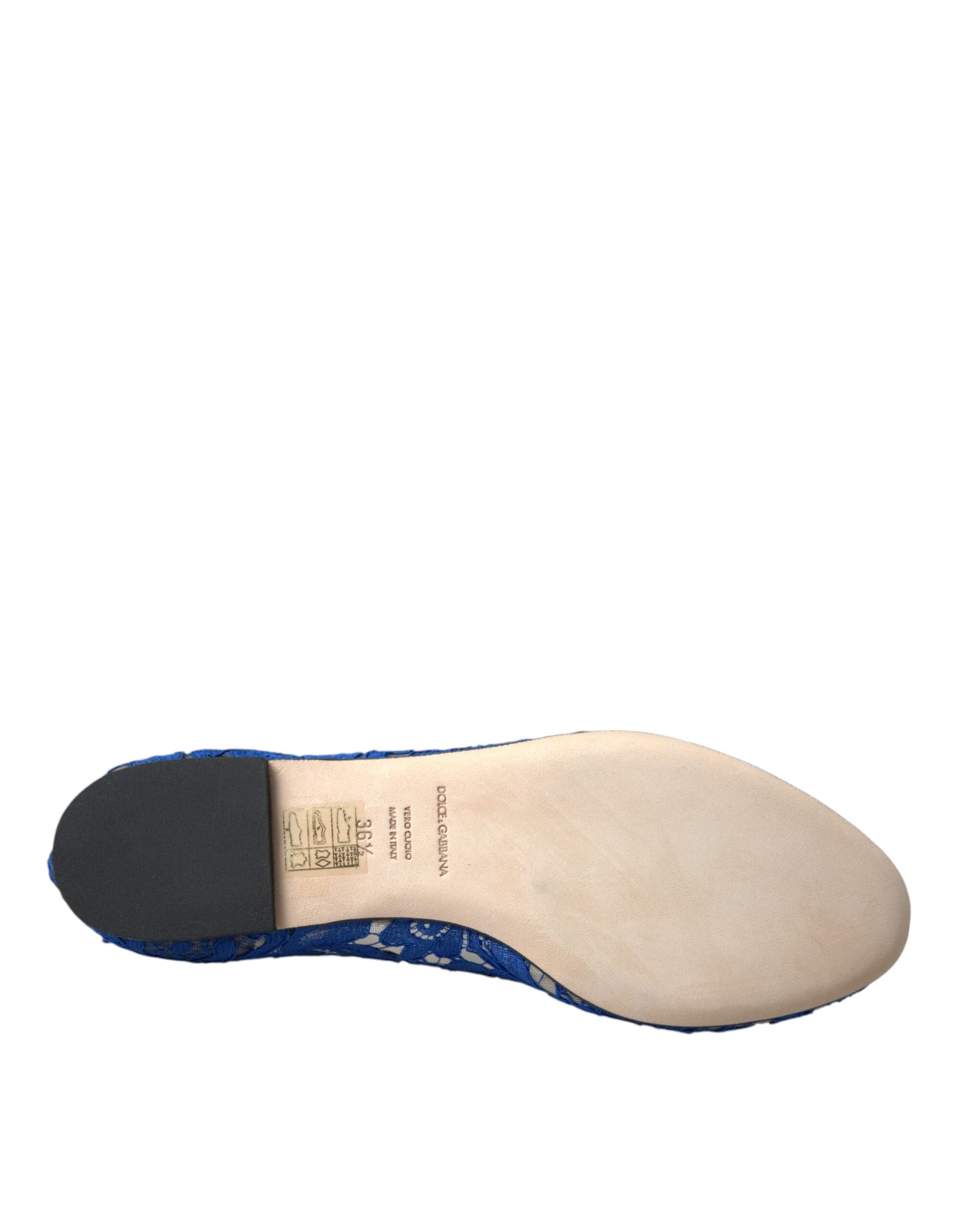 Dolce & Gabbana Blue Lace Crystal Ballet Flats Loafers Shoes - 7