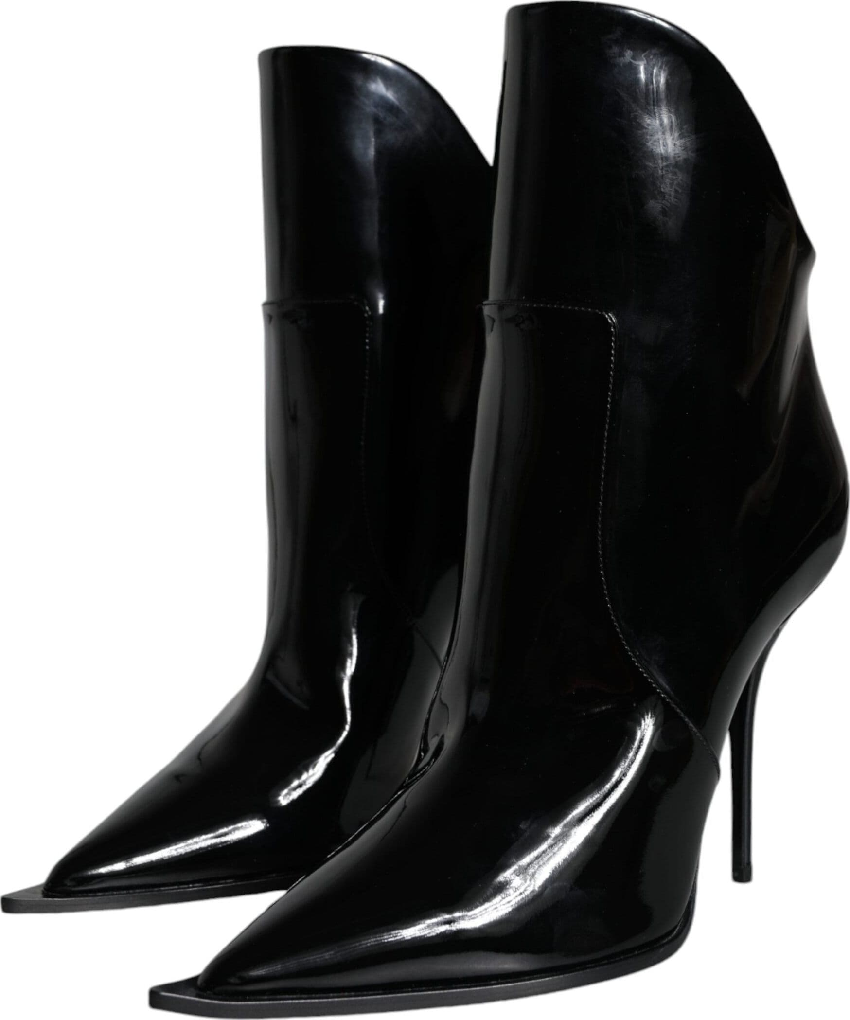Dolce & Gabbana Black Patent Leather Pointed Ankle Boots Shoes - 2