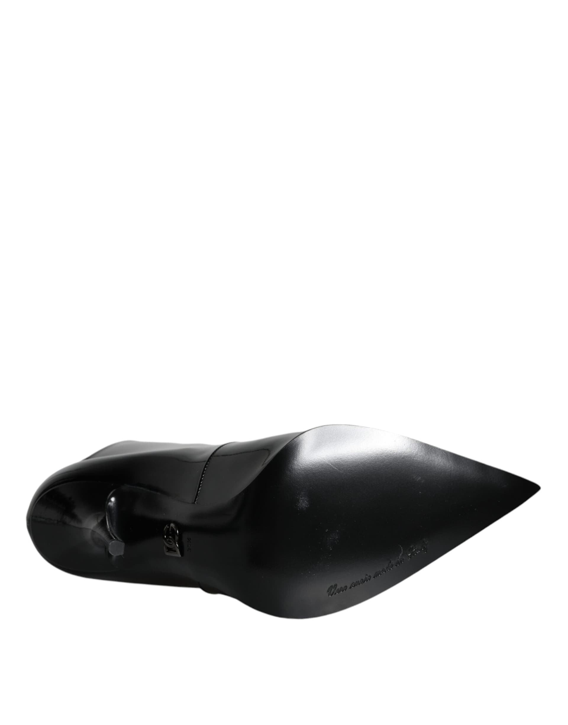 Dolce & Gabbana Black Patent Leather Pointed Ankle Boots Shoes - 6
