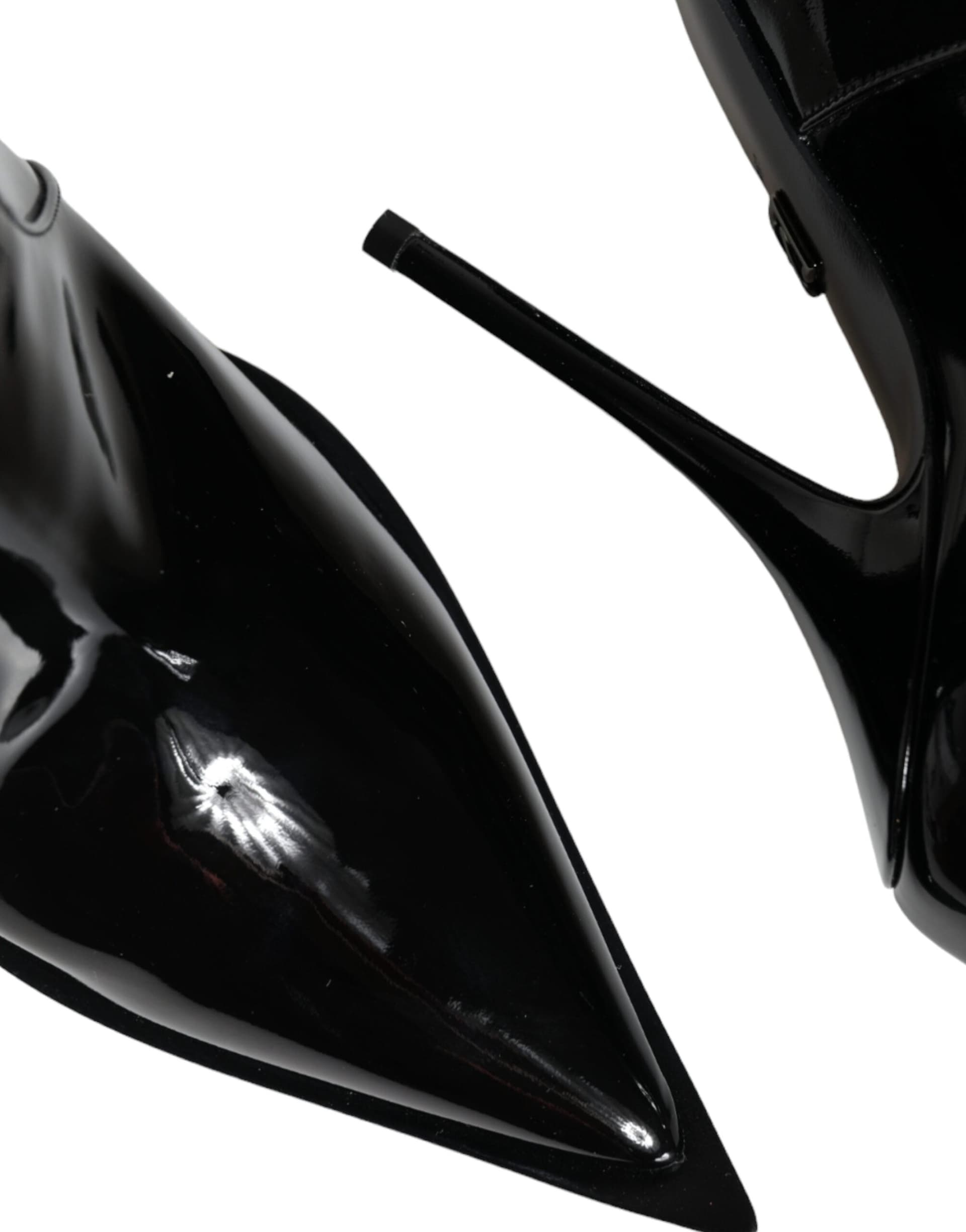 Dolce & Gabbana Black Patent Leather Pointed Ankle Boots Shoes - 8