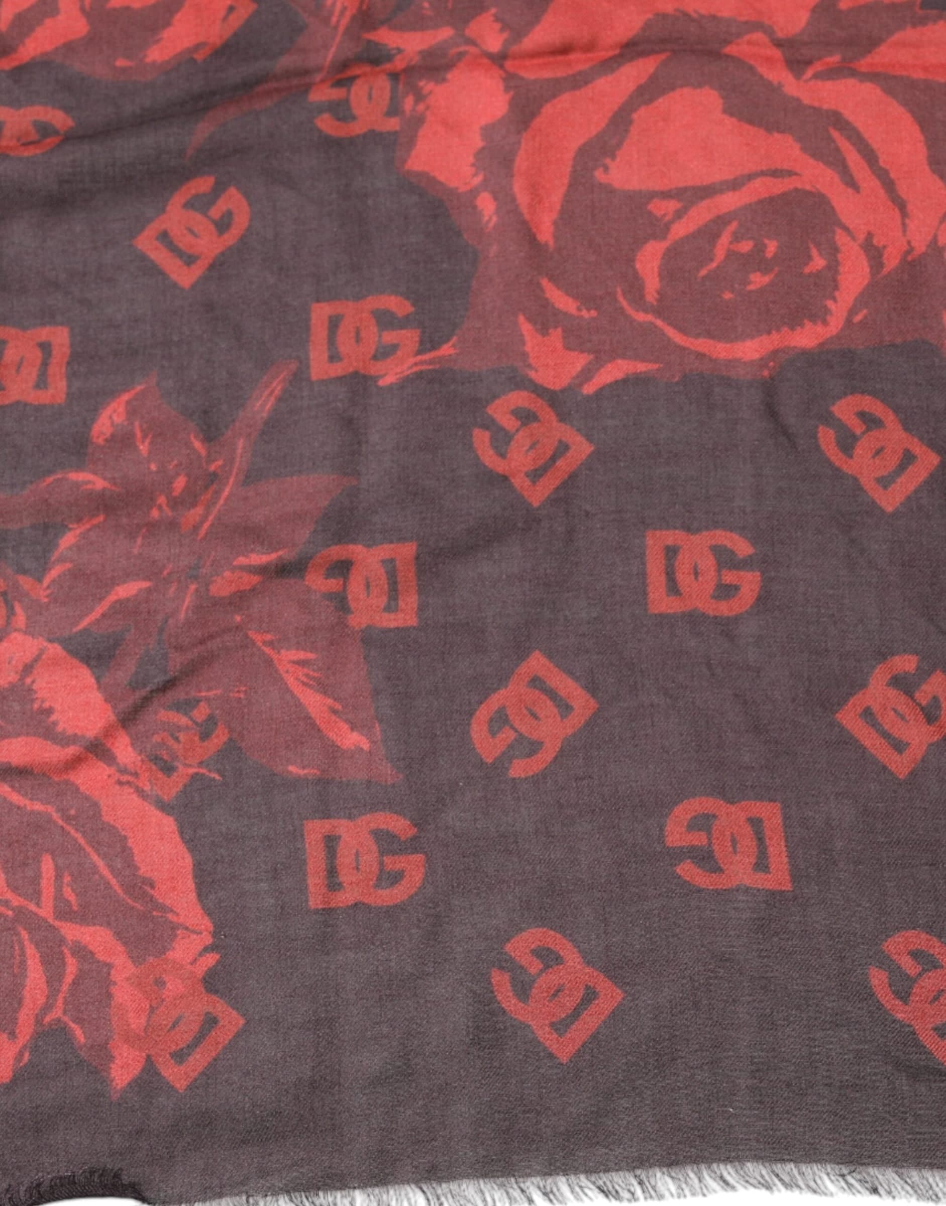 Dolce & Gabbana Black Red Floral Modal Wrap Shawl Scarf - 3