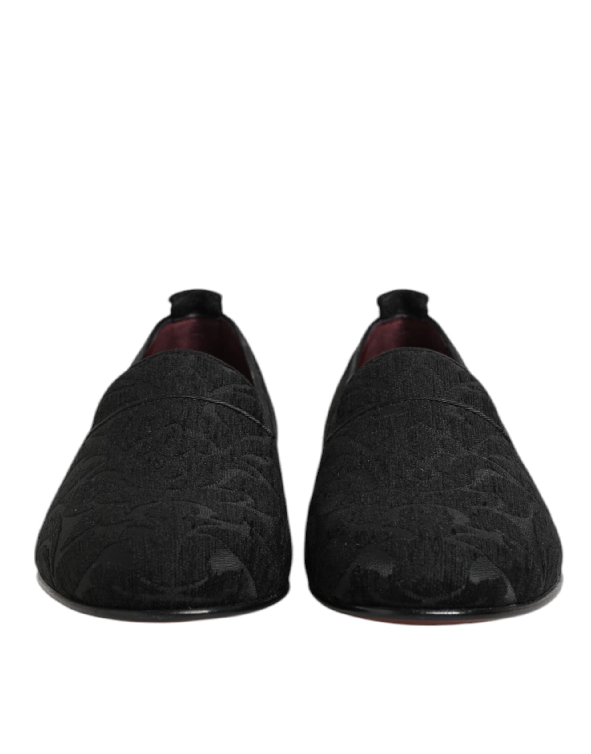 Dolce & Gabbana Black Brocade Loafers Slip On Men Dress Shoes - 2