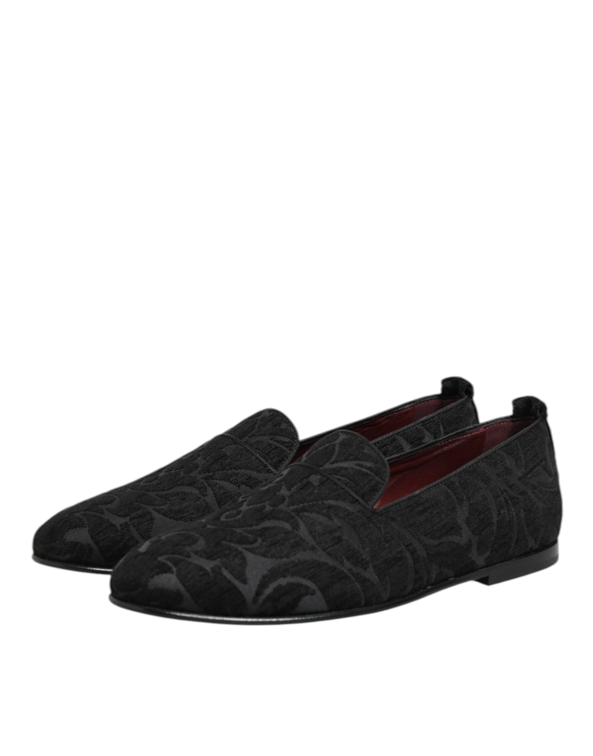 Dolce & Gabbana Black Brocade Loafers Slip On Men Dress Shoes - 3