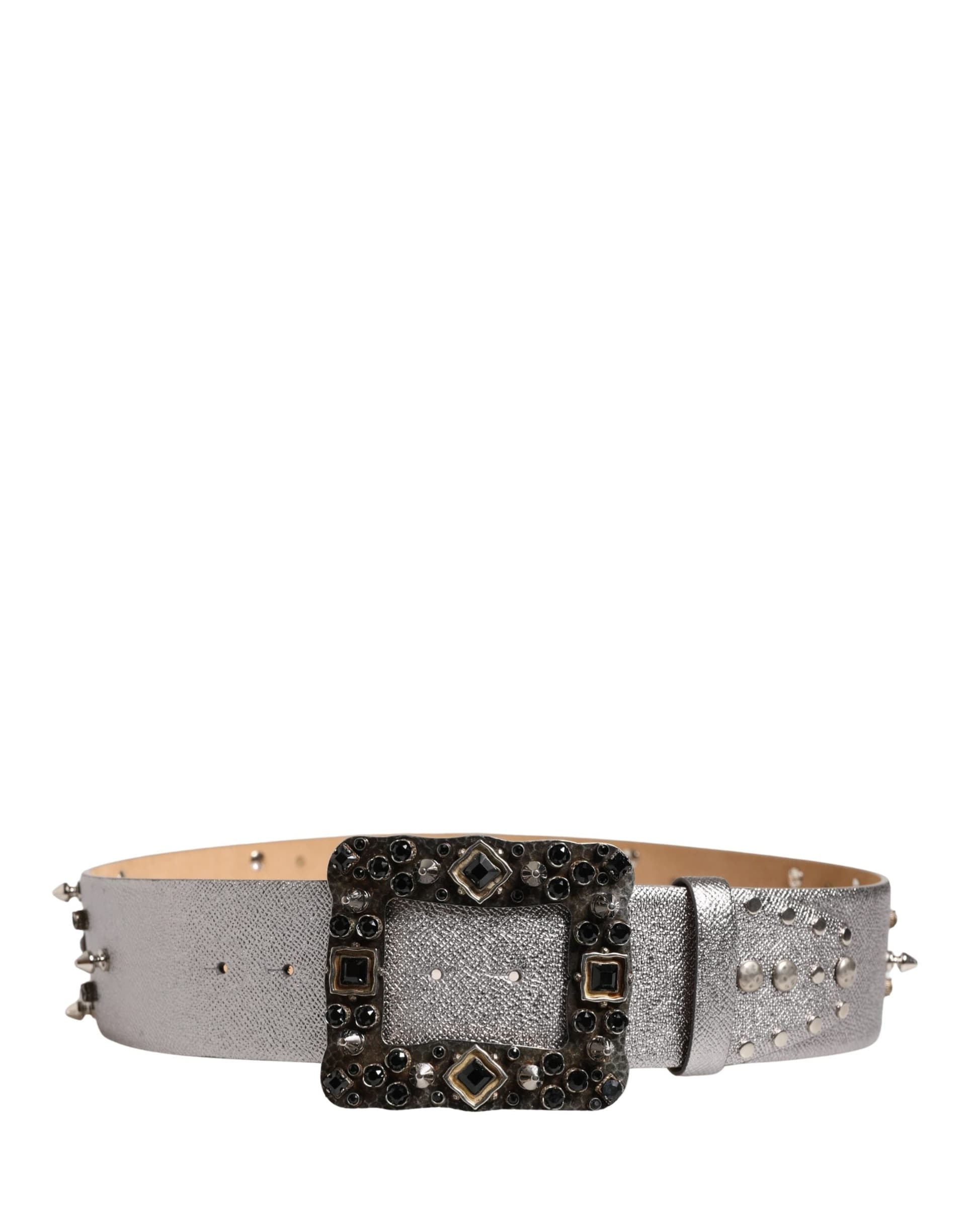 Dolce & Gabbana Silver Leather Crystal Metal Buckle Belt - 3