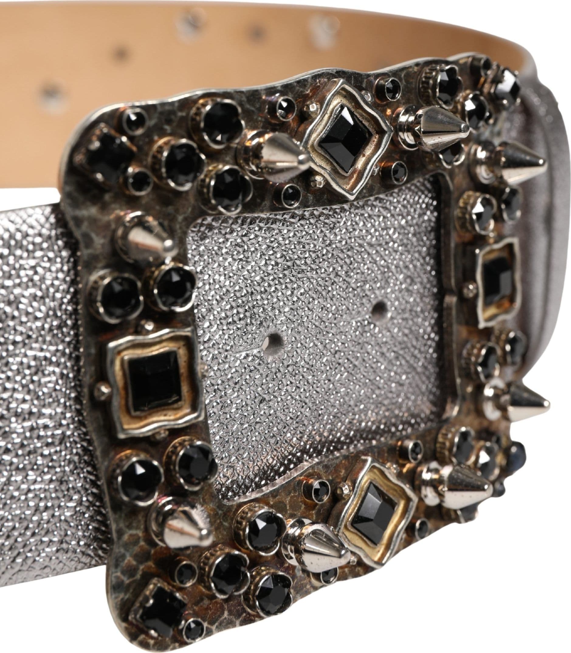 Dolce & Gabbana Silver Leather Crystal Metal Buckle Belt - 4