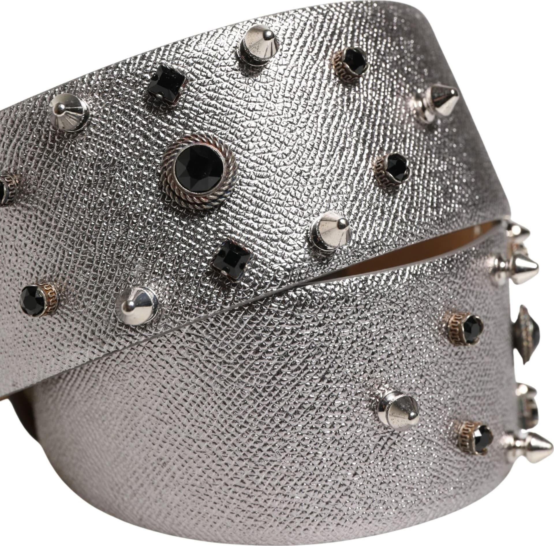 Dolce & Gabbana Silver Leather Crystal Metal Buckle Belt - 5