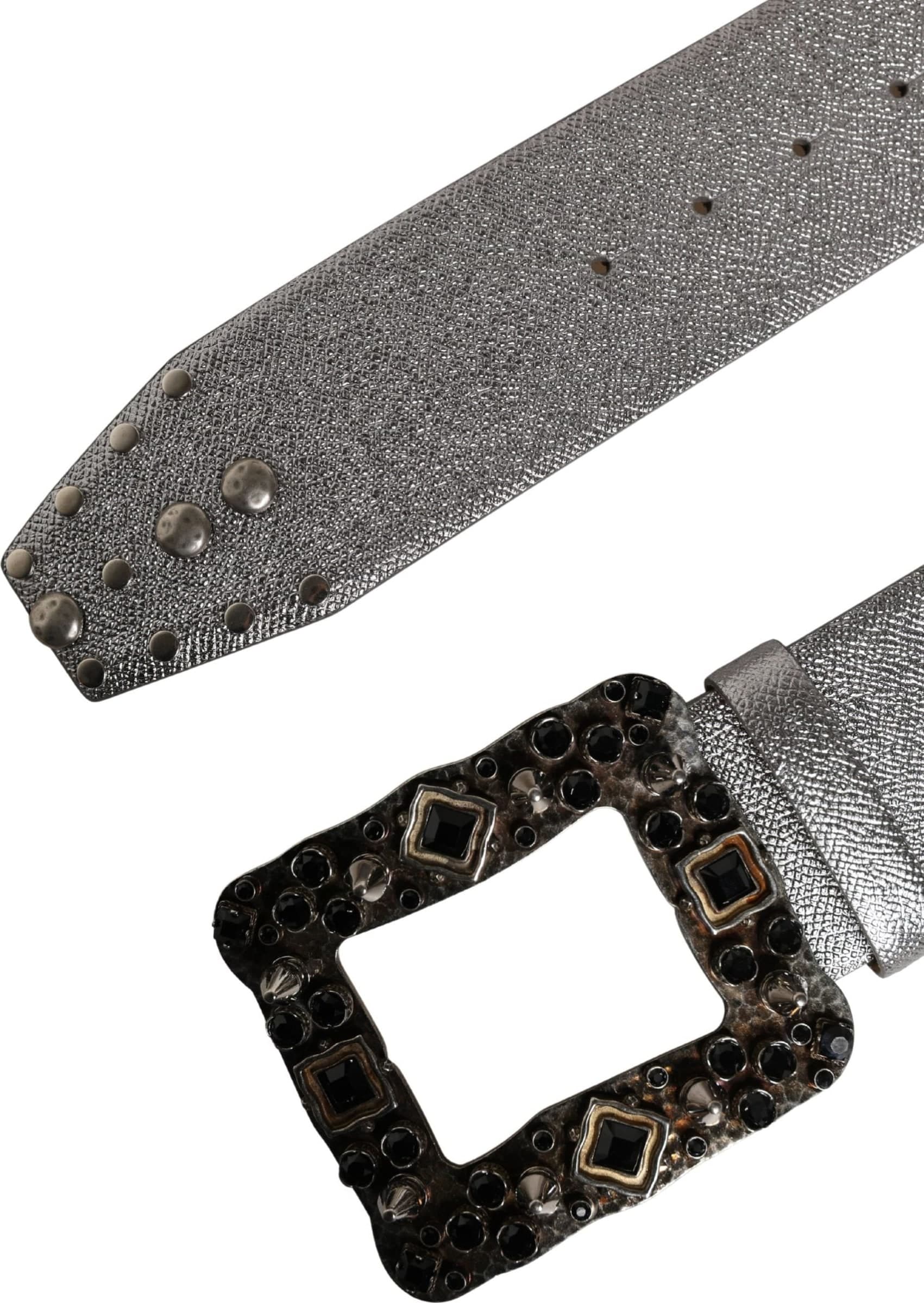 Dolce & Gabbana Silver Leather Crystal Metal Buckle Belt - 7