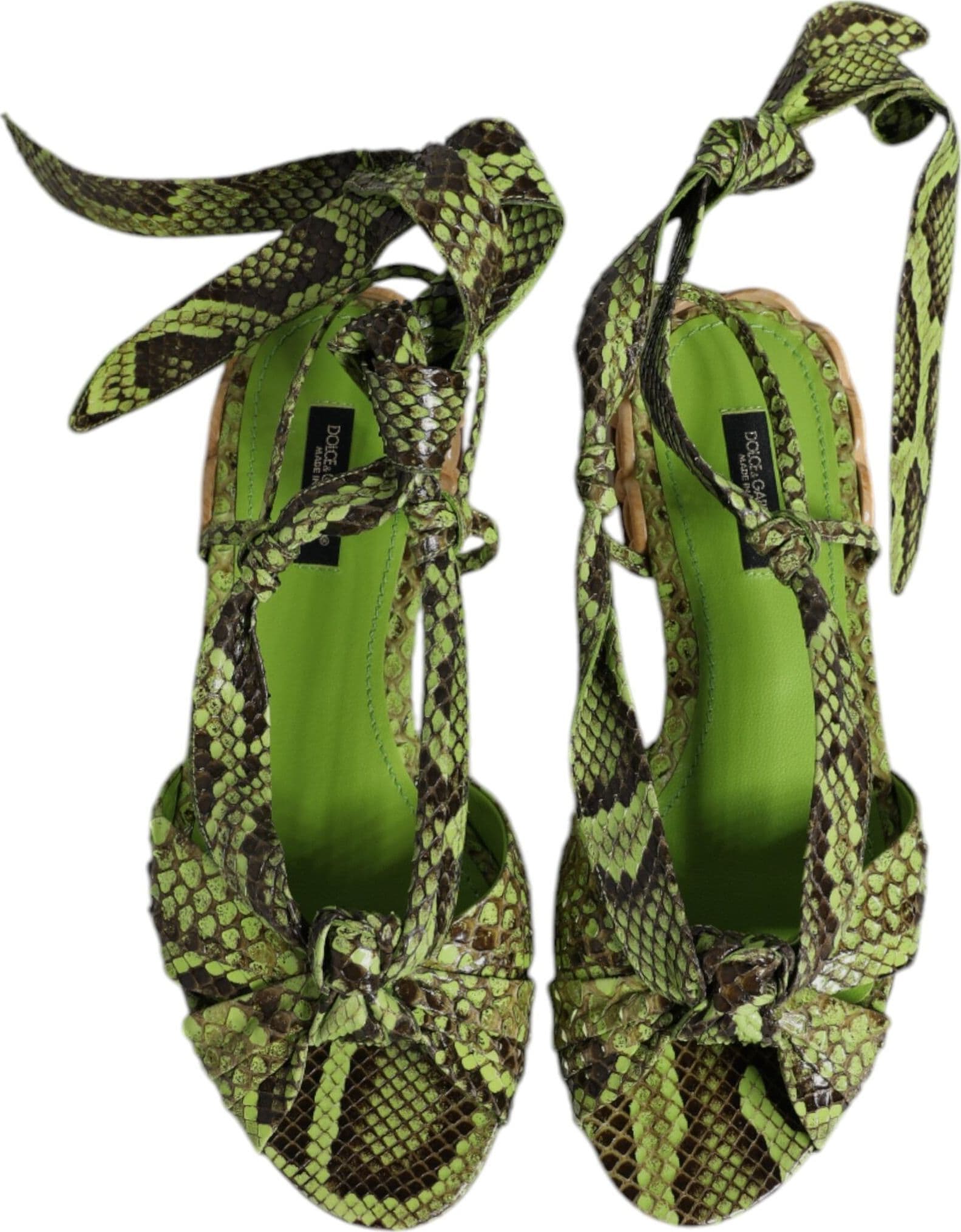 Dolce & Gabbana Green Animal Print Ankle Wrap Sandals Shoes - 2