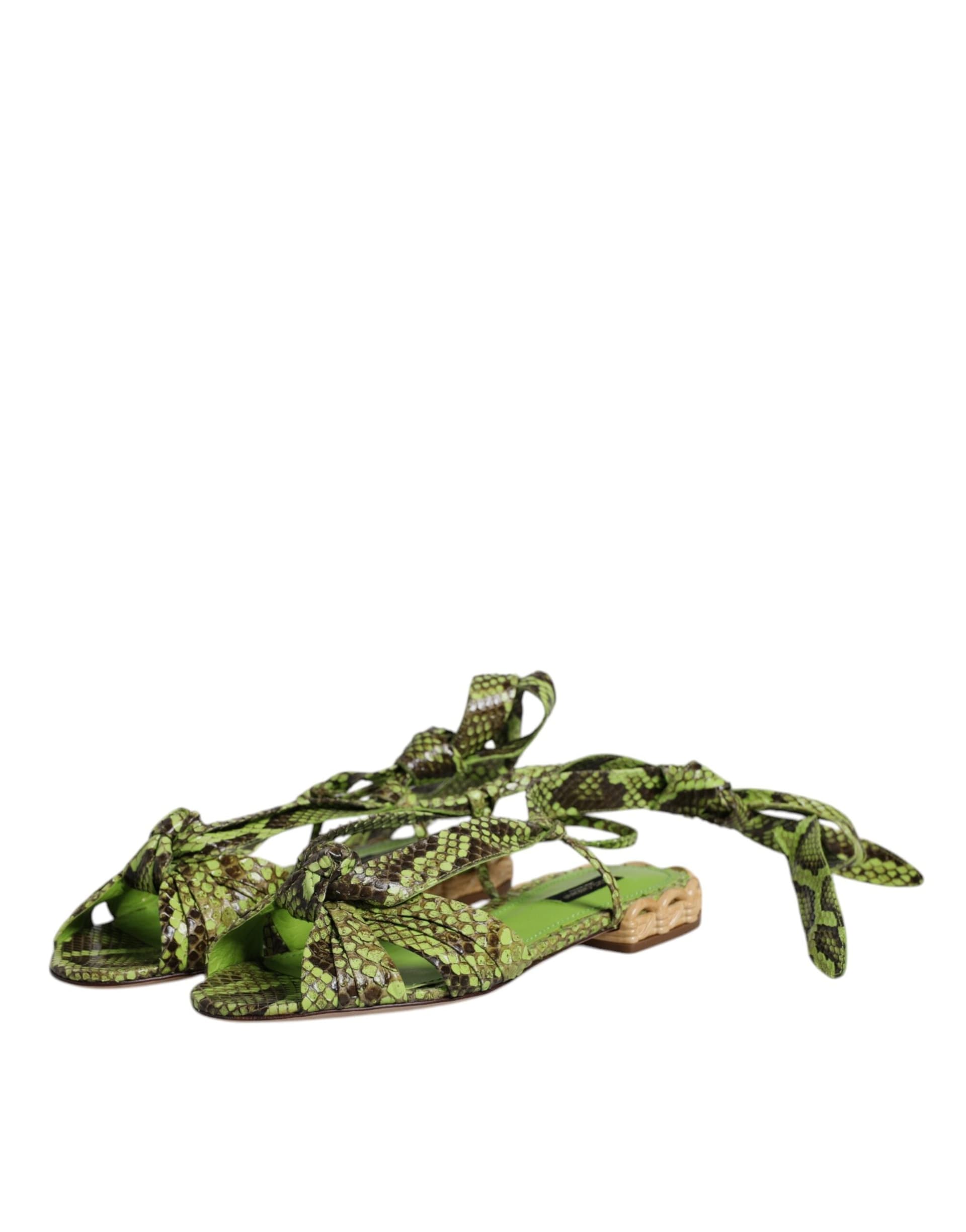 Dolce & Gabbana Green Animal Print Ankle Wrap Sandals Shoes - 3