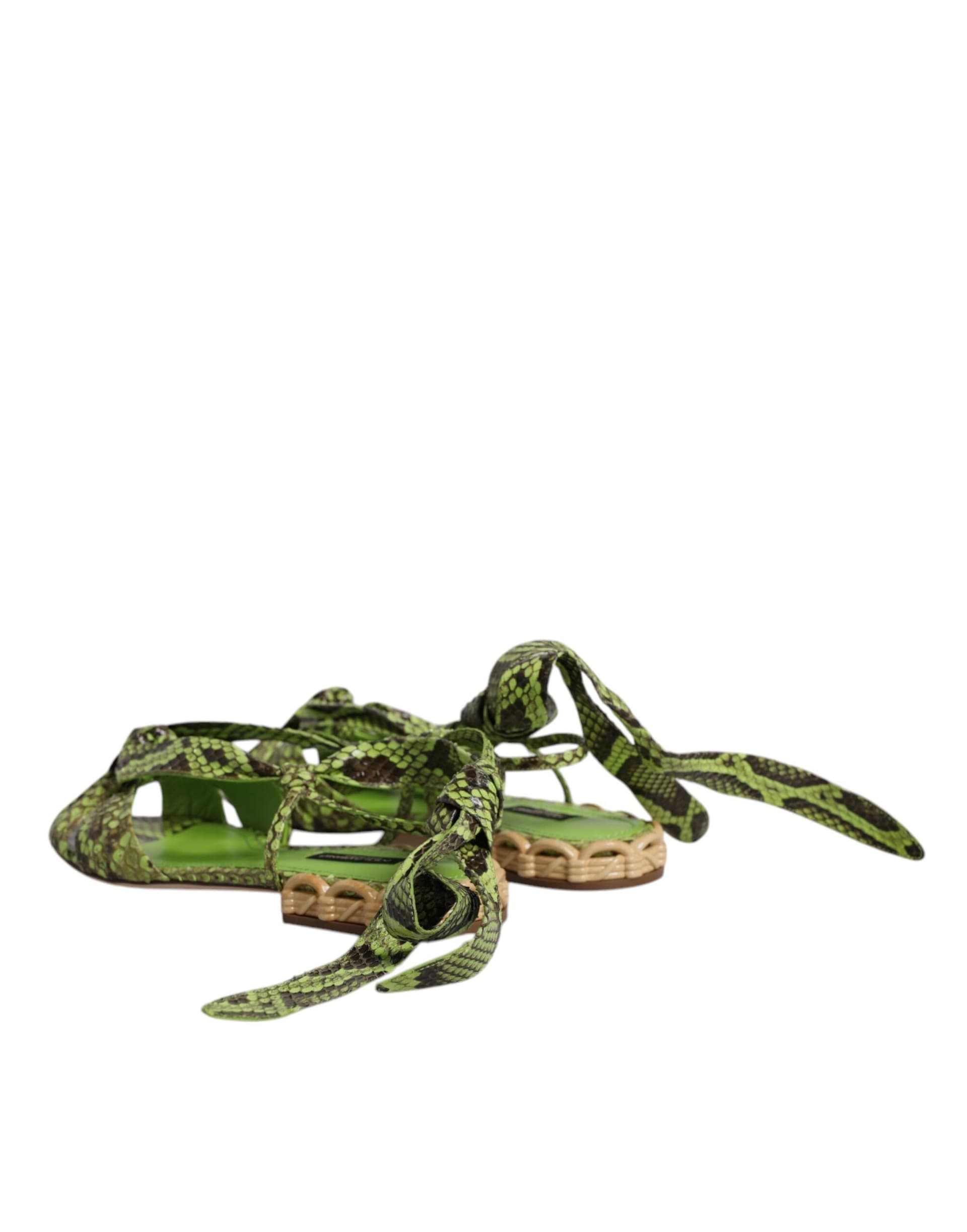 Dolce & Gabbana Green Animal Print Ankle Wrap Sandals Shoes - 4