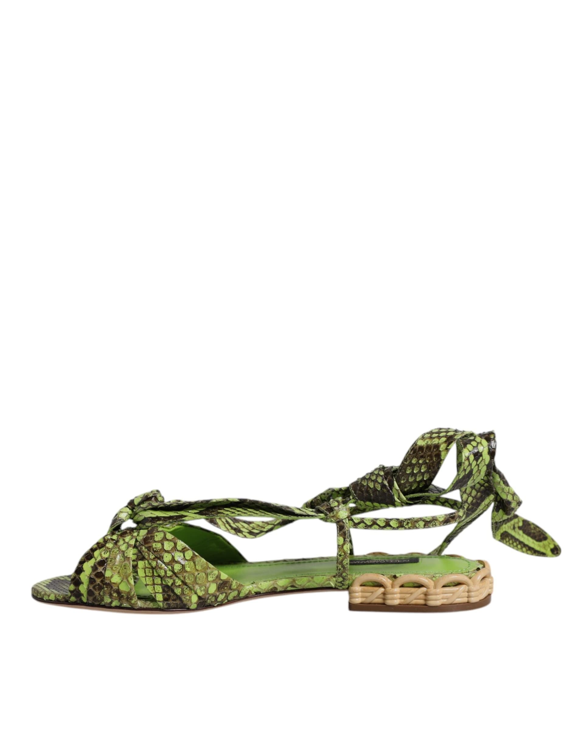 Dolce & Gabbana Green Animal Print Ankle Wrap Sandals Shoes - 5