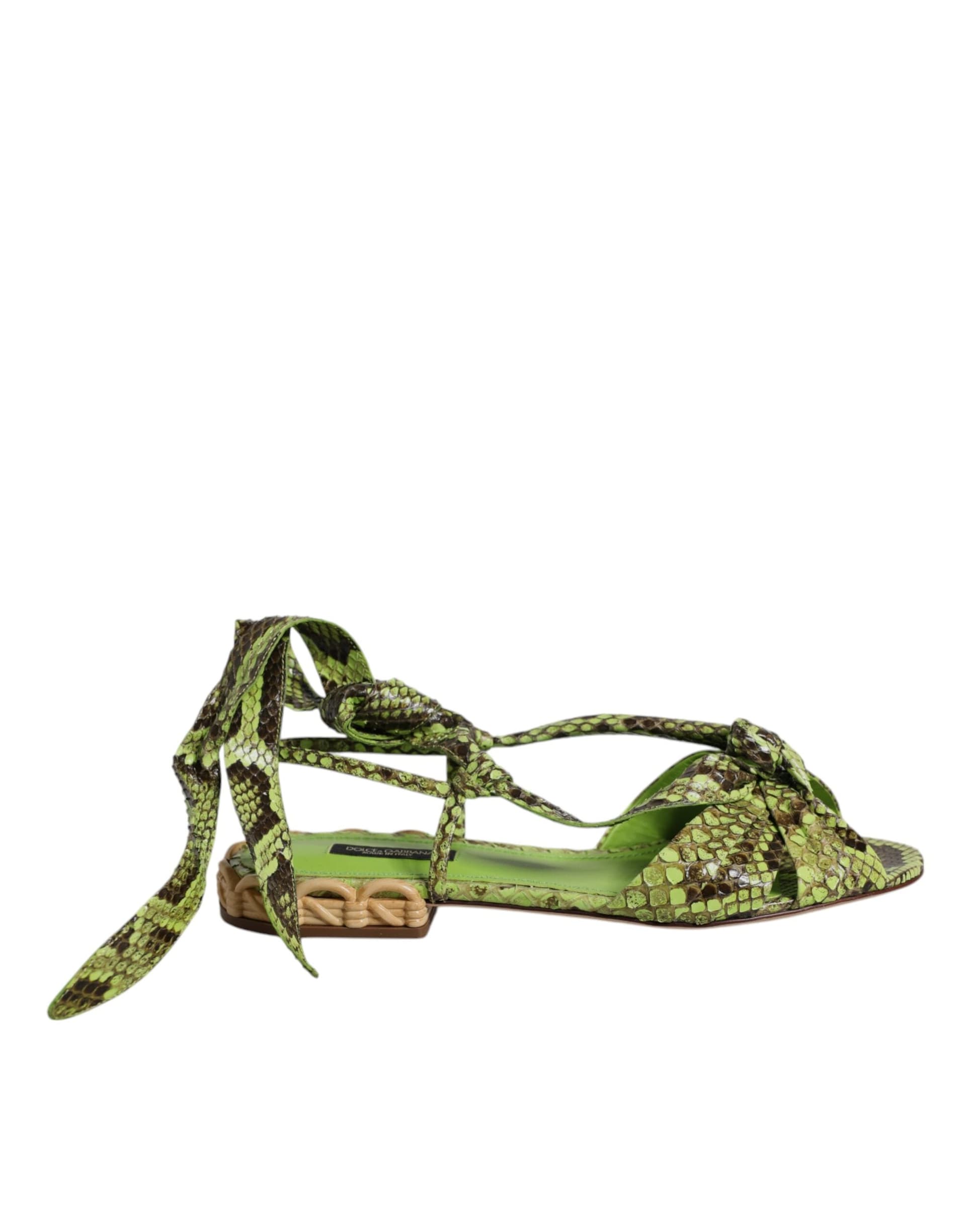 Dolce & Gabbana Green Animal Print Ankle Wrap Sandals Shoes - 7