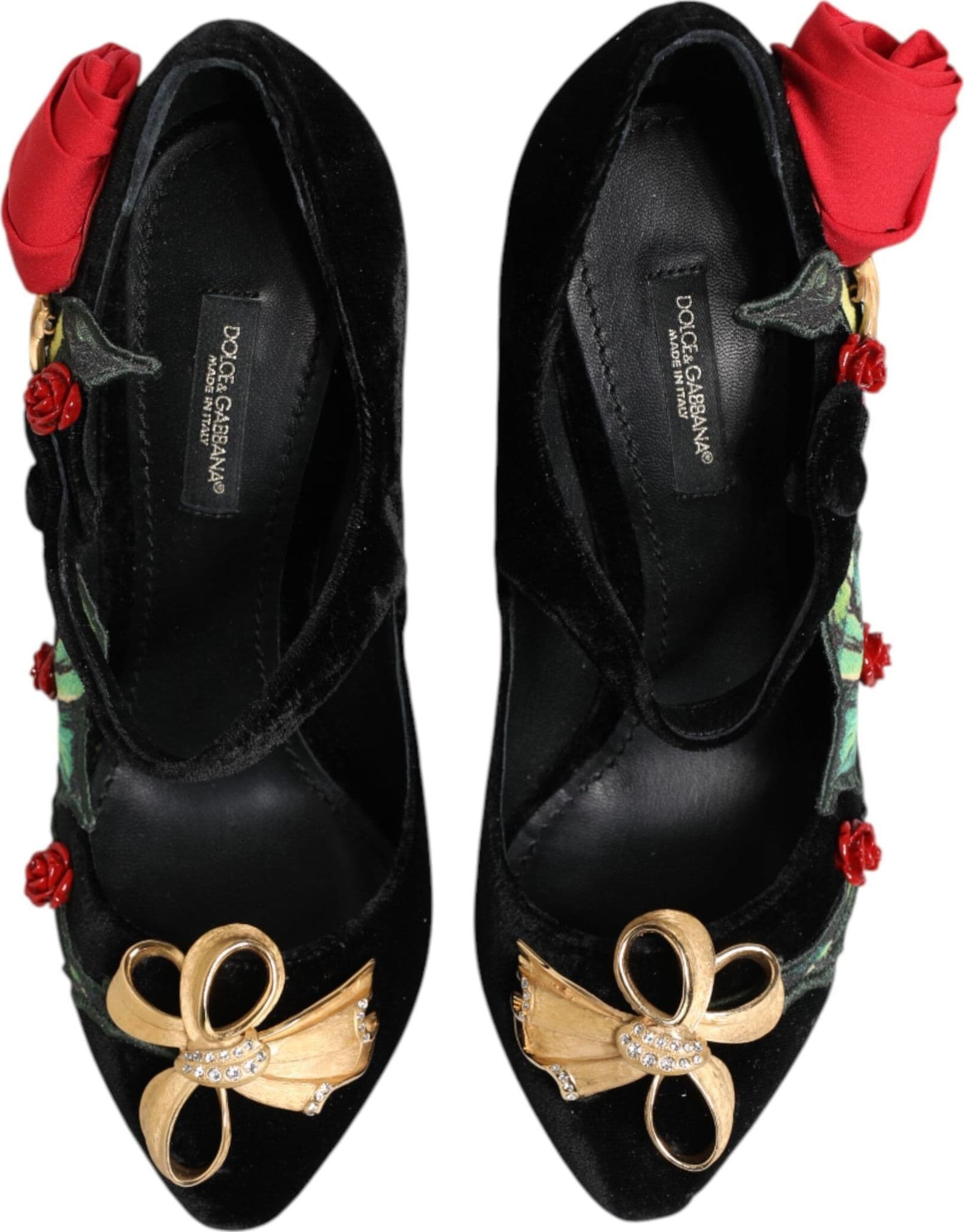Dolce & Gabbana Black Roses Crystal Brooch Mary Jane Shoes - 2