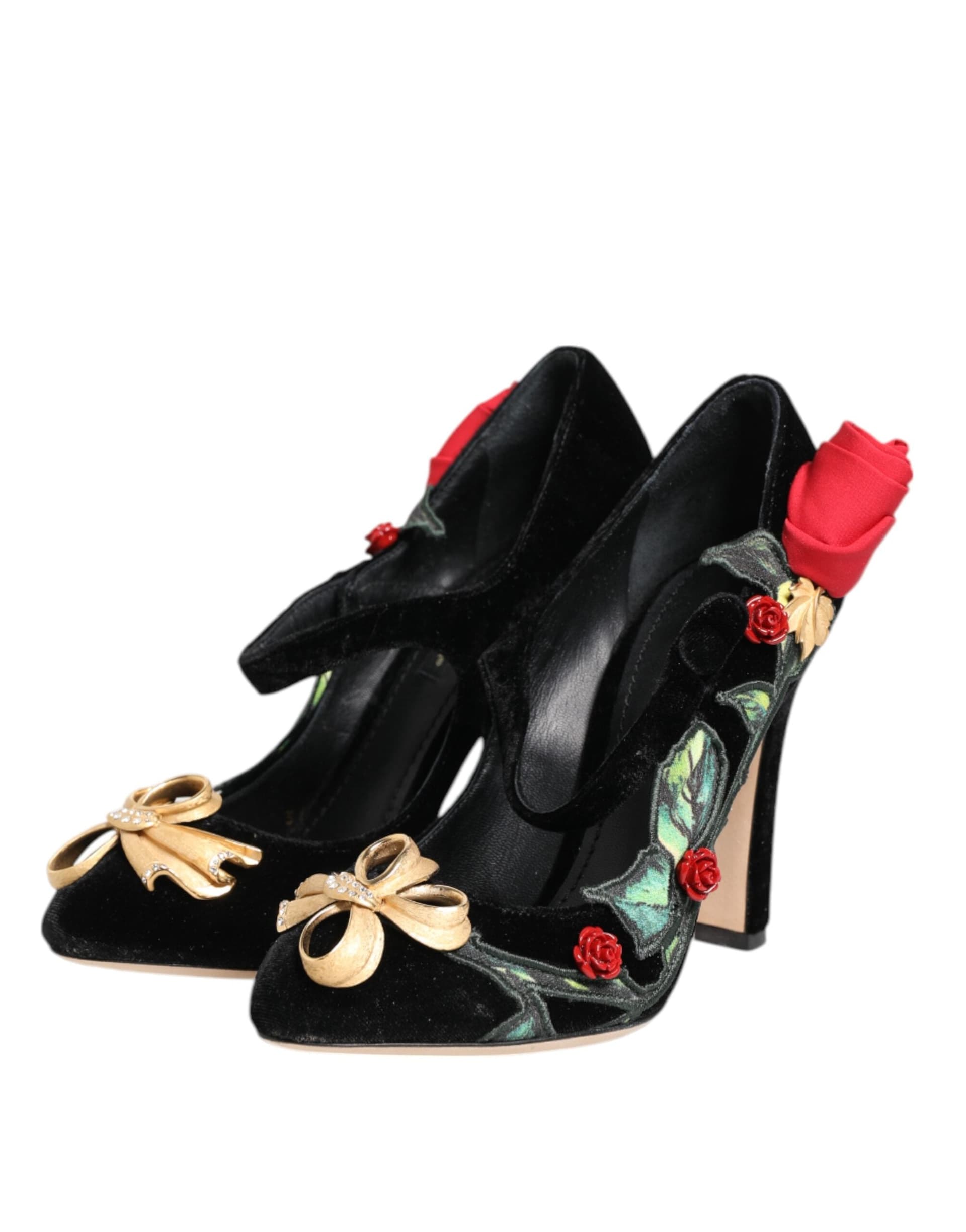 Dolce & Gabbana Black Roses Crystal Brooch Mary Jane Shoes - 3