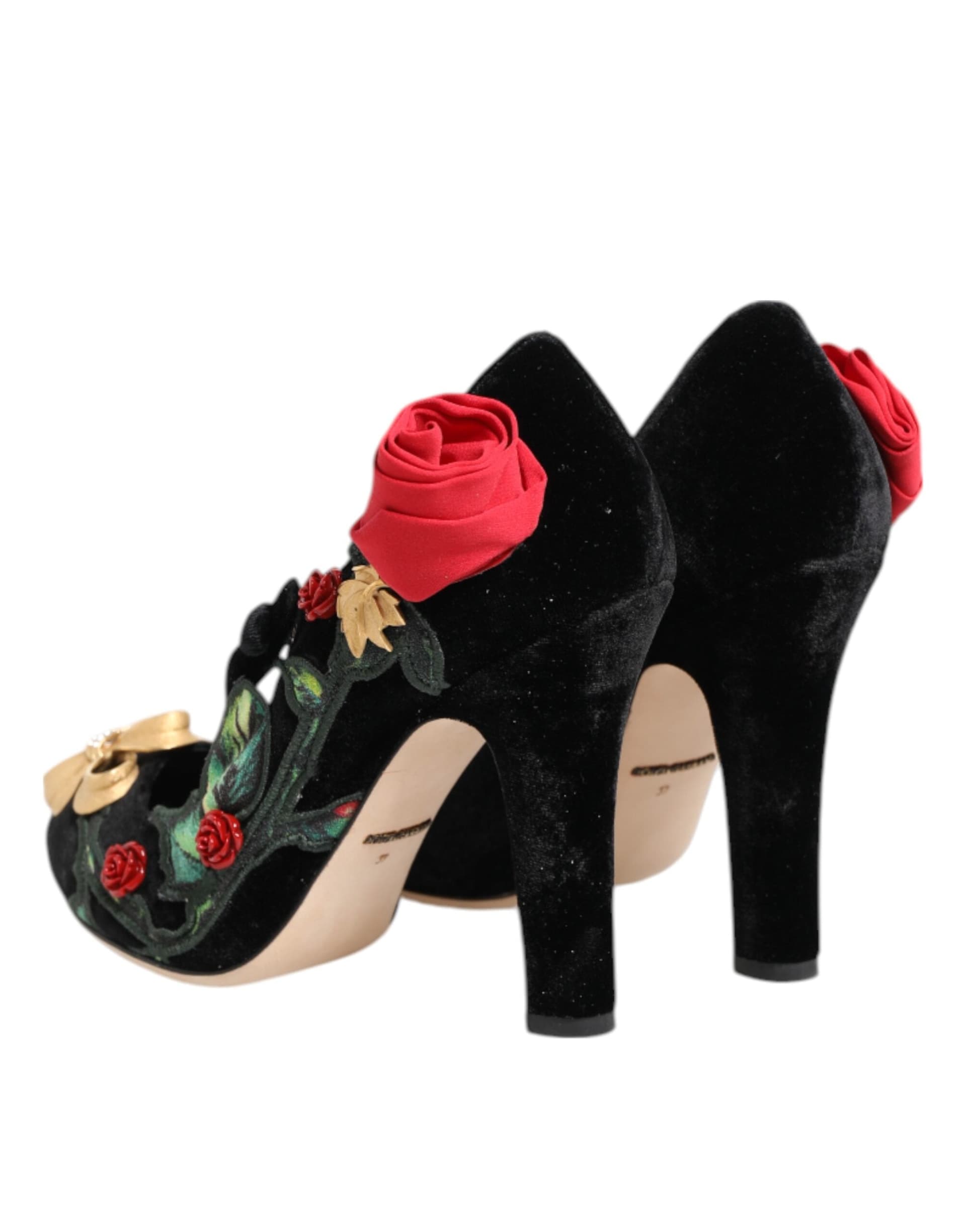 Dolce & Gabbana Black Roses Crystal Brooch Mary Jane Shoes - 4
