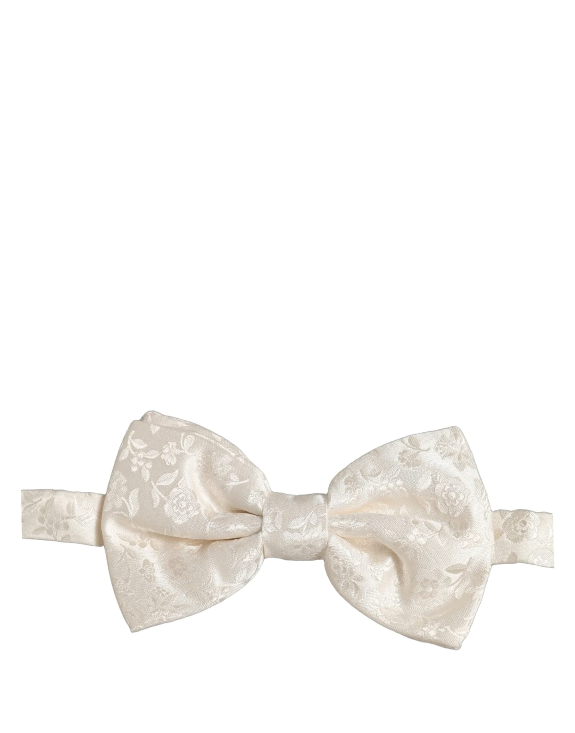 Dolce & Gabbana Men White Floral Silk Adjustable Neck Papillon BowTie - 2