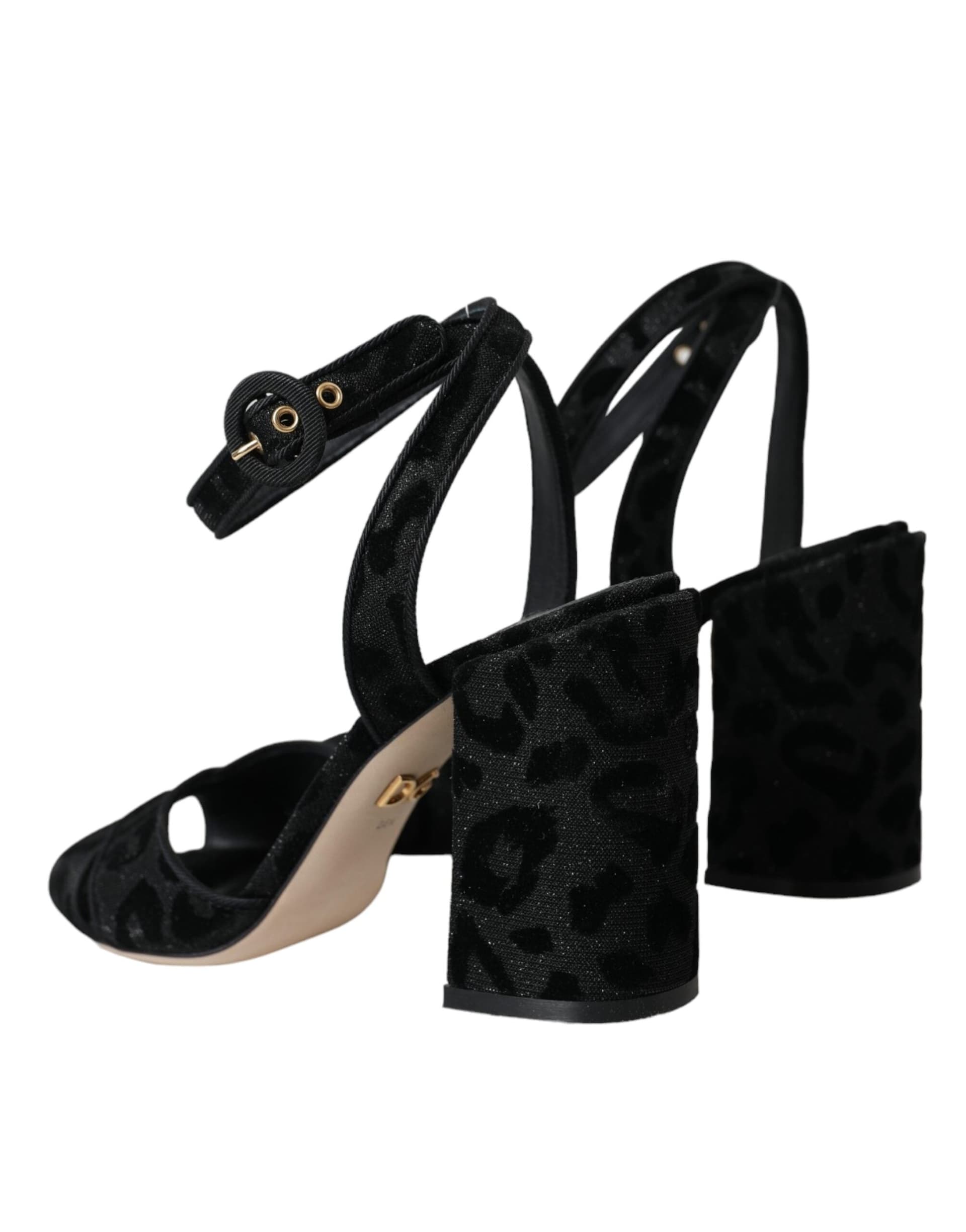 Dolce & Gabbana Black Leopard Suede Heels Sandals Shoes - 2