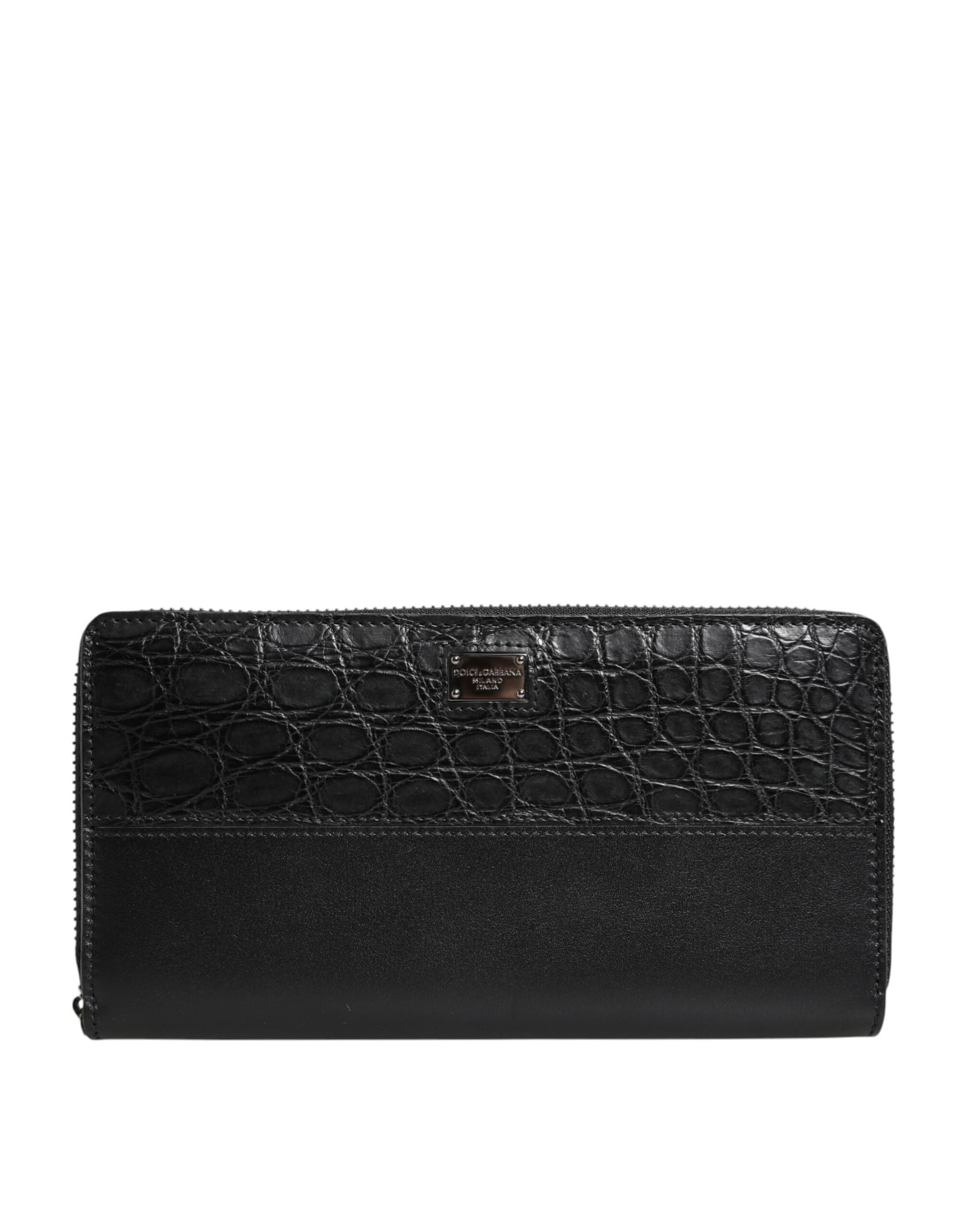 Dolce & Gabbana Black Leather Logo Plaque Zip Around Continental Wallet - 2