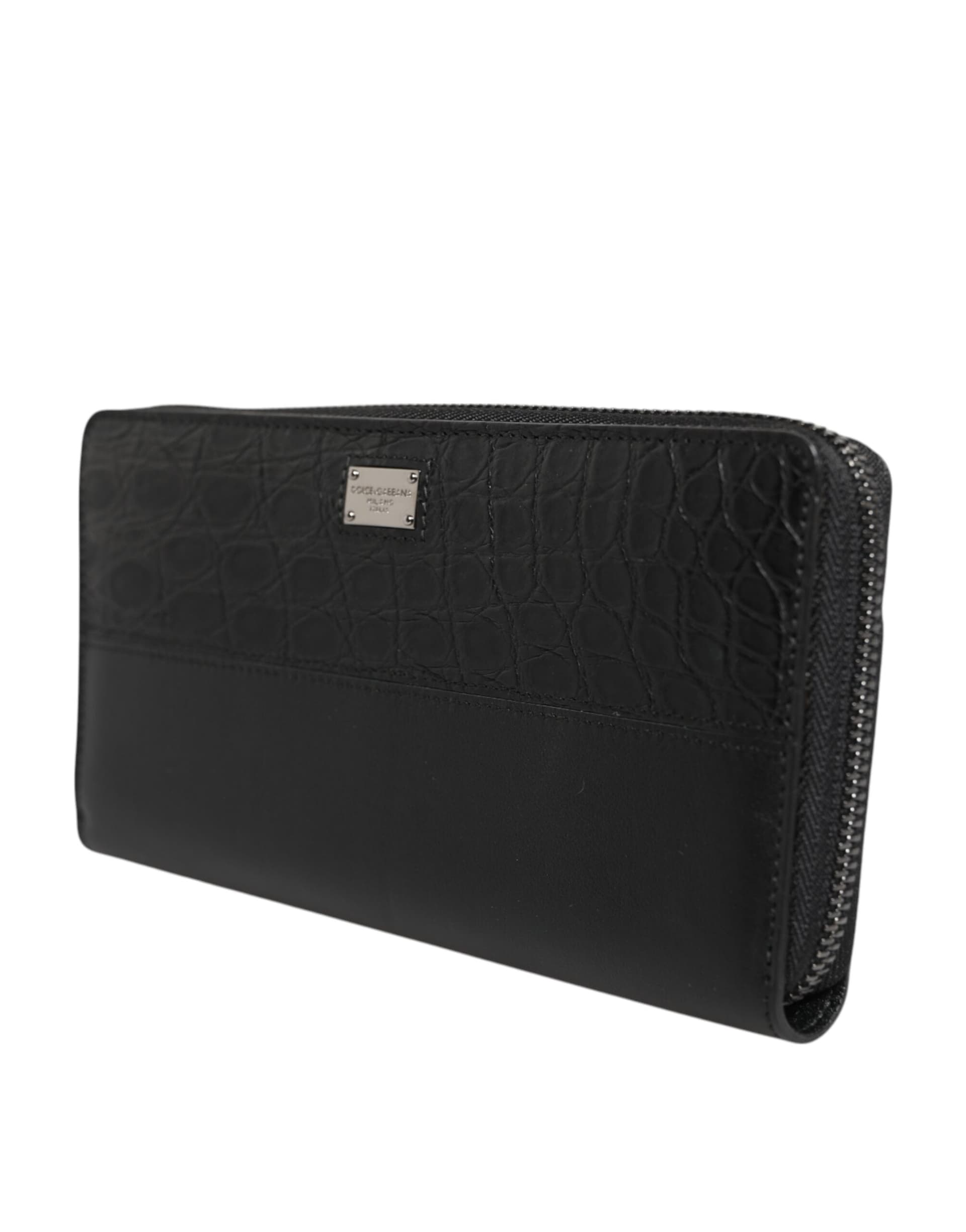 Dolce & Gabbana Black Leather Logo Plaque Zip Around Continental Wallet - 3